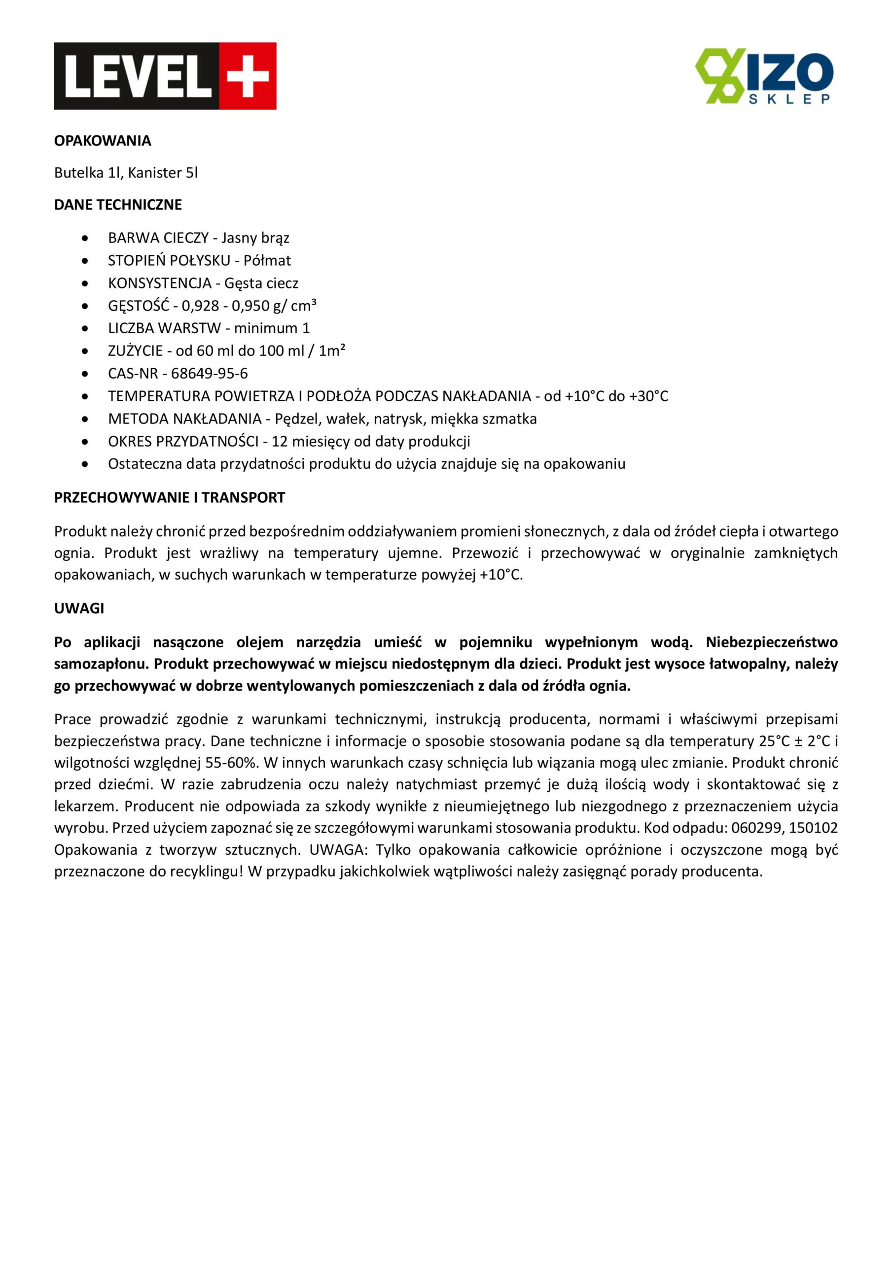 Olej Lniany LEVEL+ 100% 2L Czysty Olej Lniany Pokost Lniany L+33 - obrazek 5