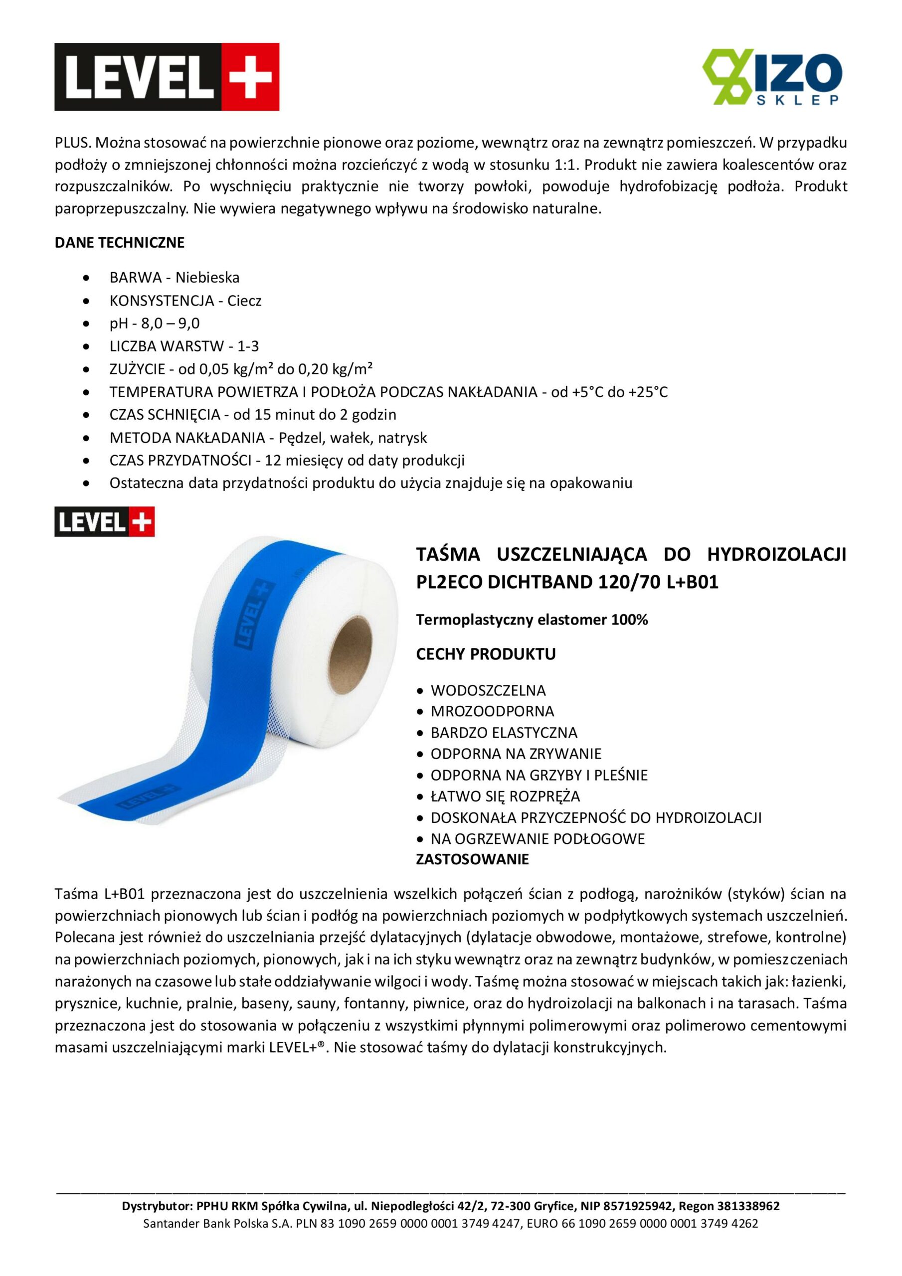 Zestaw do Hydroizolacji Folia w Płynie 4kg Taśma uszczelniająca 5mb Środek Gruntujący Łazienka Prysznic - LEVEL+ SET300 - obrazek 9