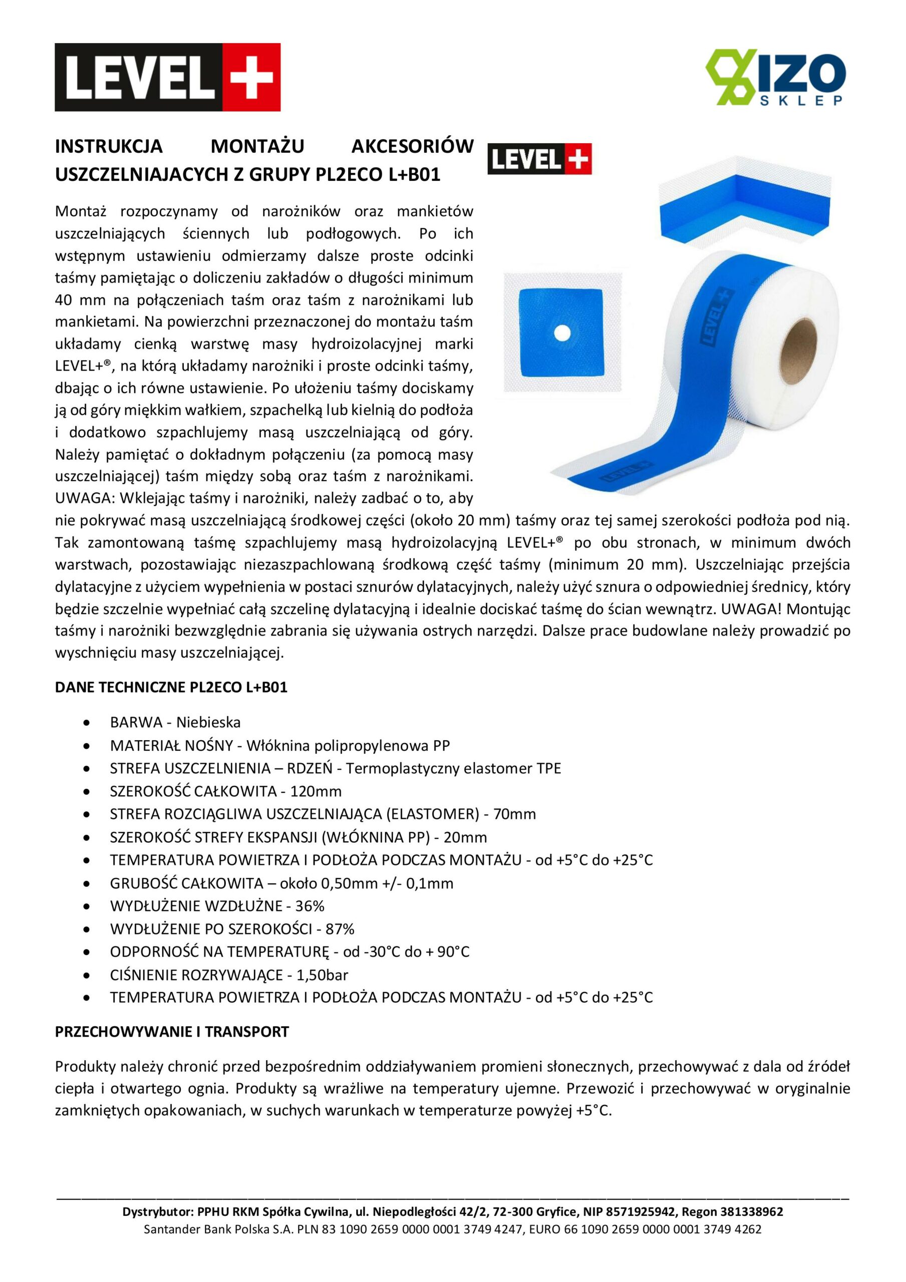 Zestaw do Hydroizolacji Folia w Płynie 4kg Taśma uszczelniająca 5mb Środek Gruntujący Łazienka Prysznic - LEVEL+ SET300 - obrazek 11