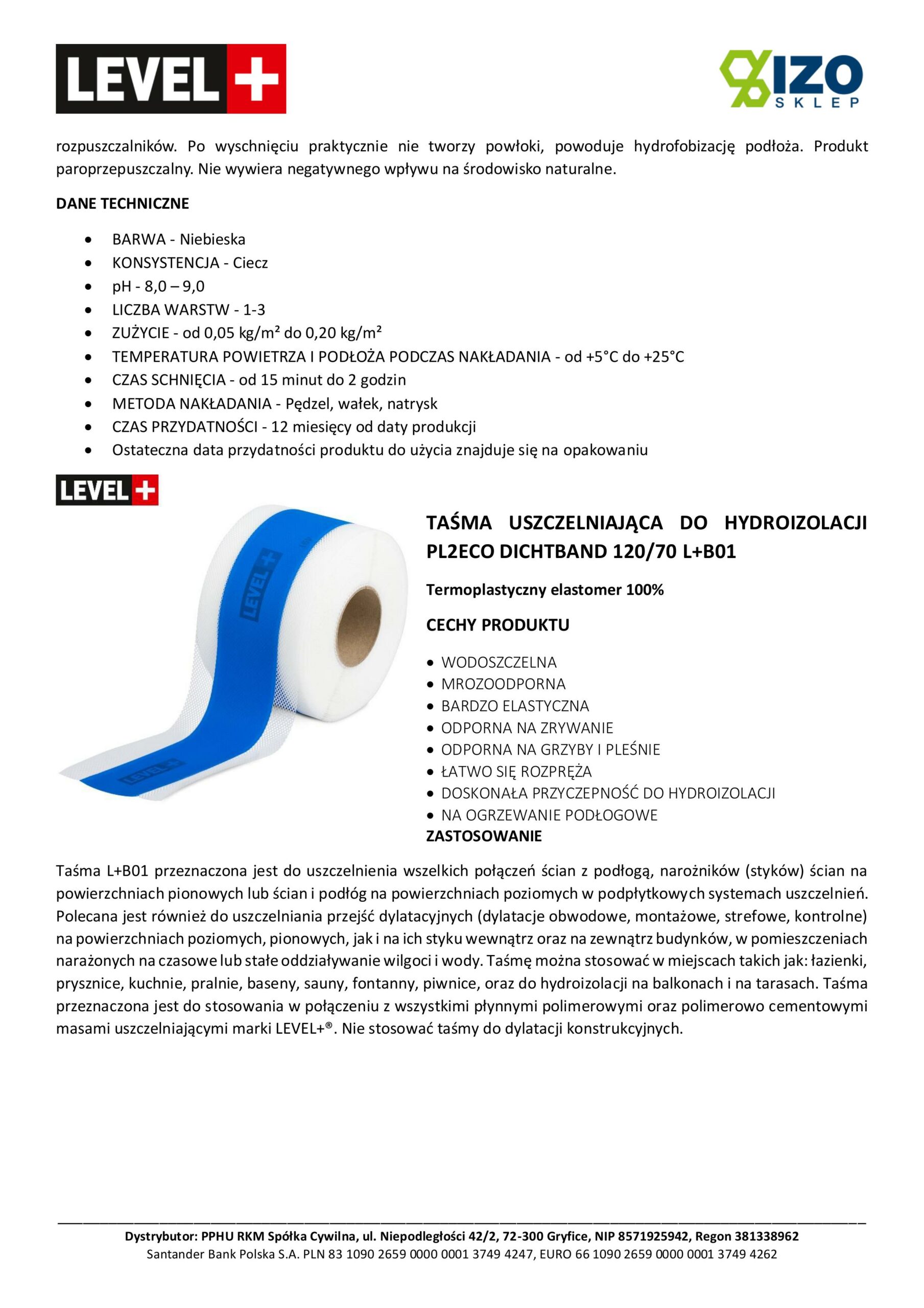 Zestaw do Hydroizolacji Folia w Płynie 12kg Taśma uszczelniająca 10mb Środek Gruntujący Łazienka Prysznic - LEVEL+ SET303 - obrazek 9