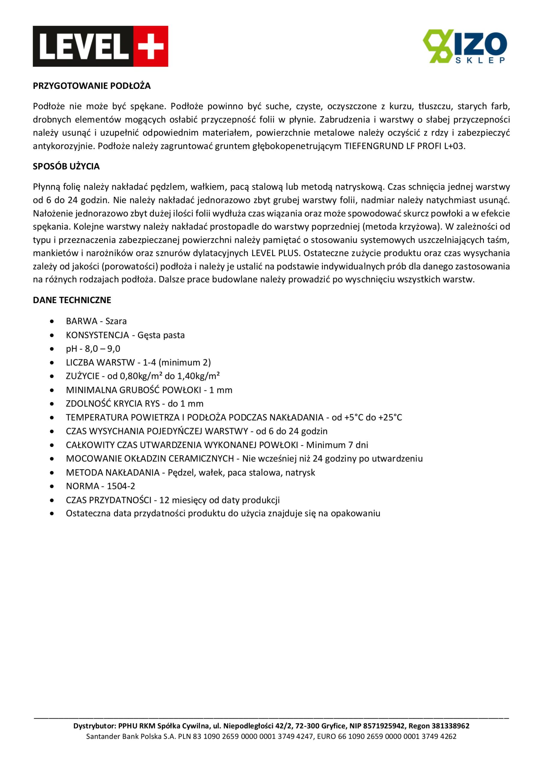 Zestaw do Hydroizolacji Folia w płynie 5,5kg Taśma uszczelniająca 5mb Łazienka Prysznic - LEVEL+ SET306 - obrazek 5