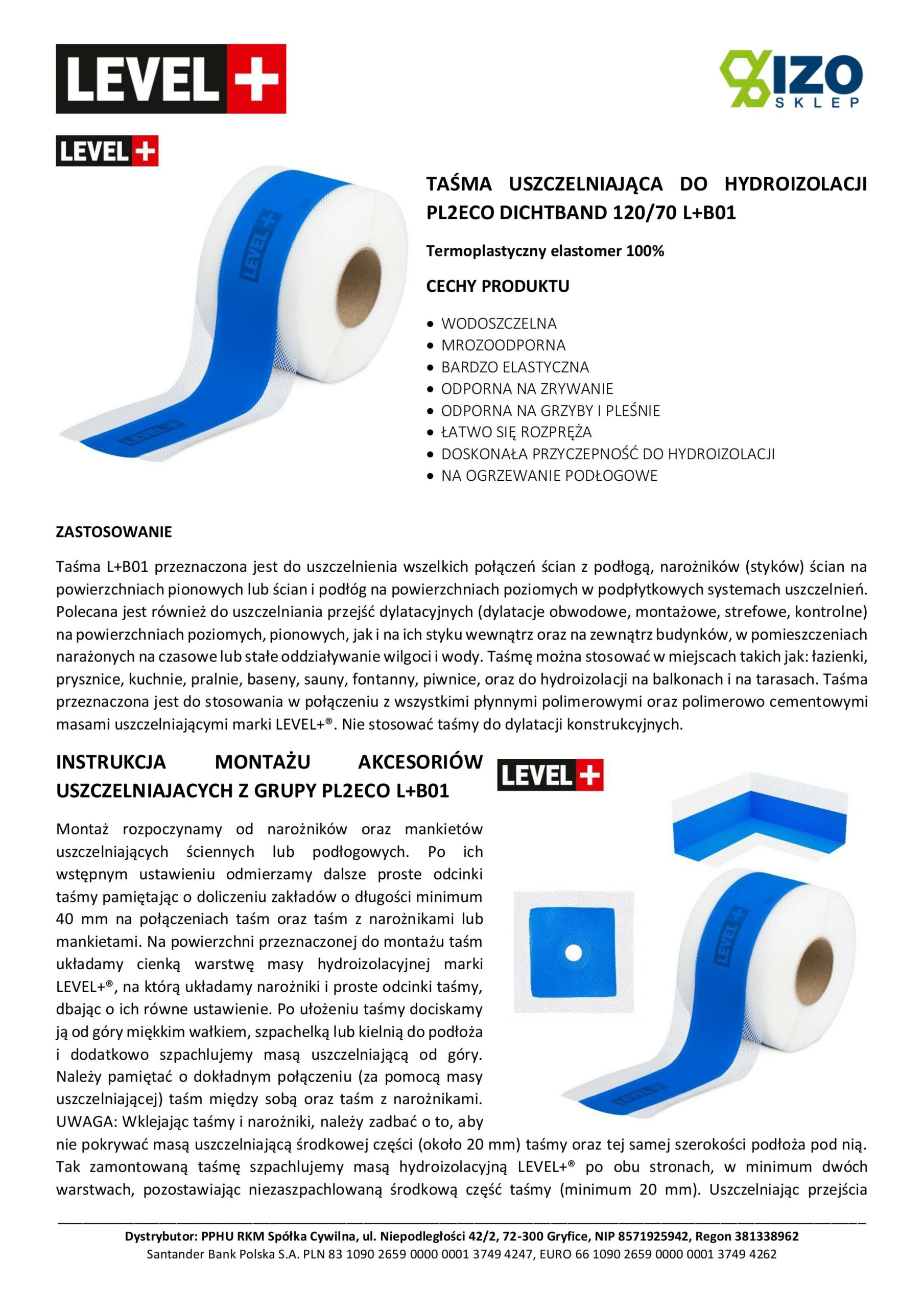 Zestaw do Hydroizolacji Folia w płynie 5,5kg Taśma uszczelniająca 5mb Łazienka Prysznic - LEVEL+ SET306 - obrazek 6