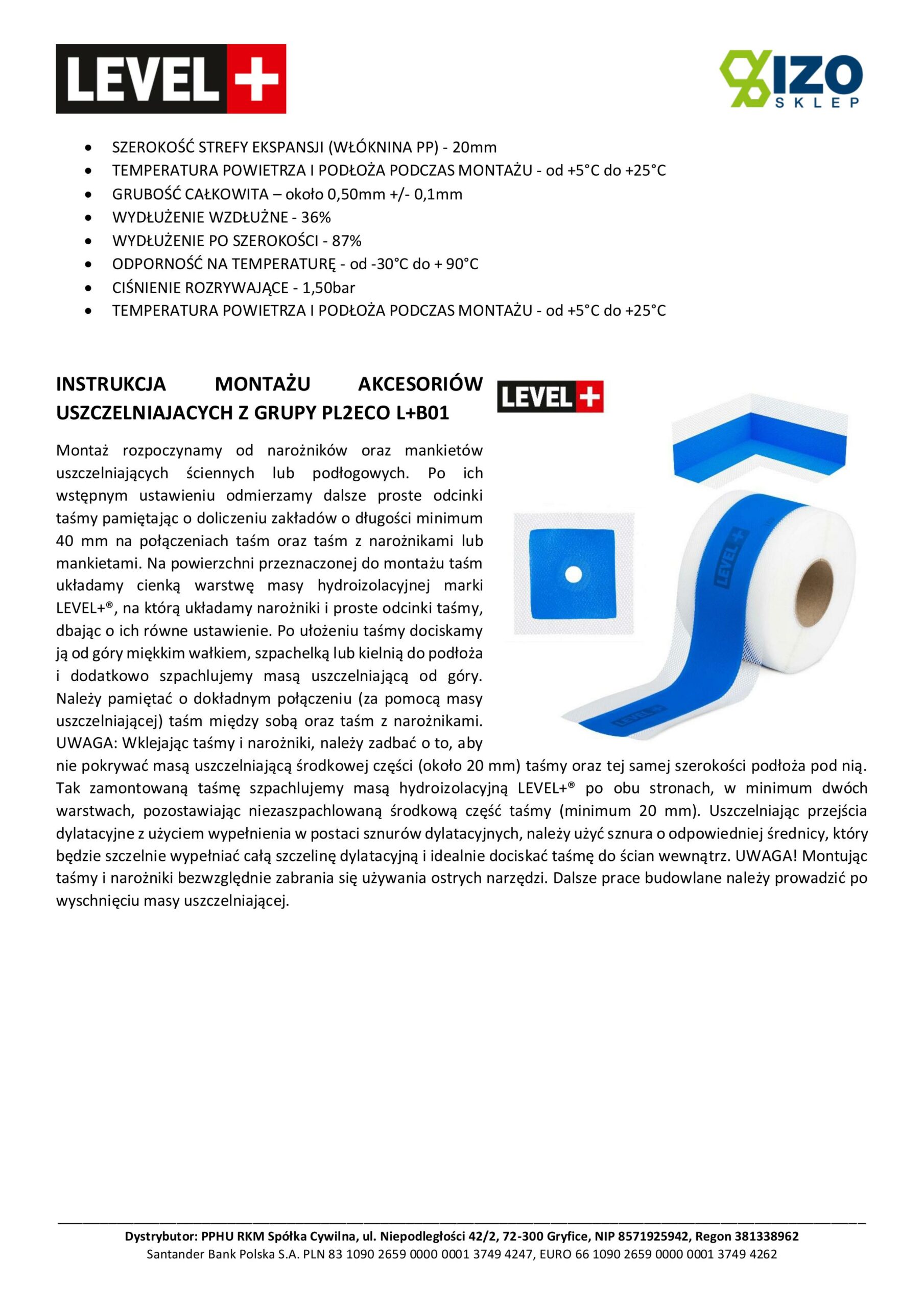 Zestaw do Hydroizolacji Folia w Płynie 12kg Taśma uszczelniająca 5mb Mata 2mb Środek Gruntujący Łazienka Prysznic - LEVEL+ SET310 - obrazek 9