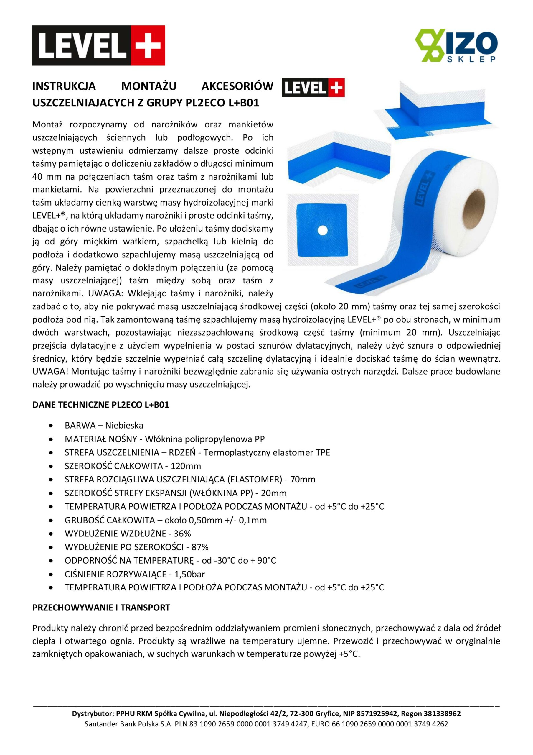 Zestaw do Hydroizolacji Folia w Płynie 12kg Taśma uszczelniająca 20mb Środek Gruntujący Łazienka Prysznic - LEVEL+ SET321 - obrazek 12