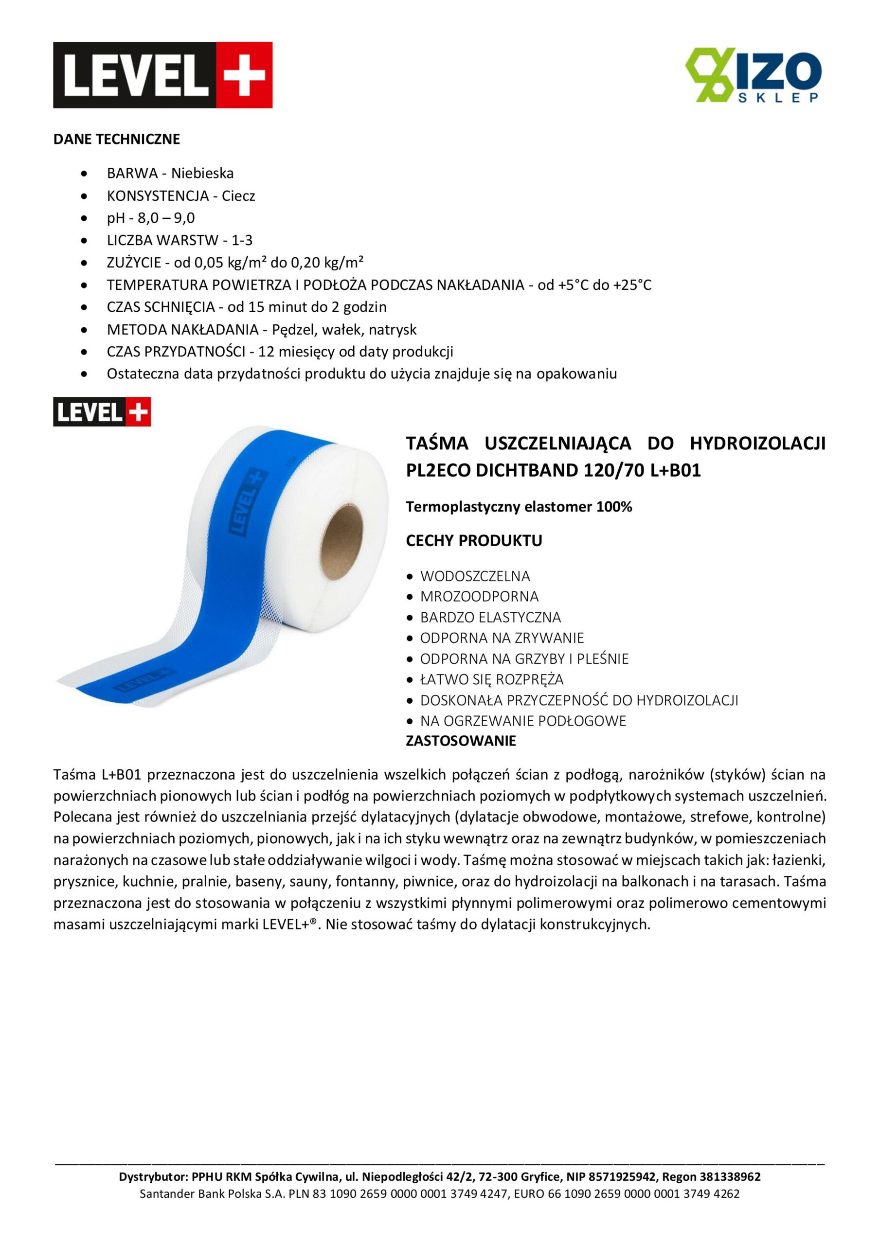 Zestaw do Hydroizolacji Folia w Płynie 12kg Taśma uszczelniająca 20mb Środek Gruntujący Łazienka Prysznic - LEVEL+ SET324 - obrazek 9