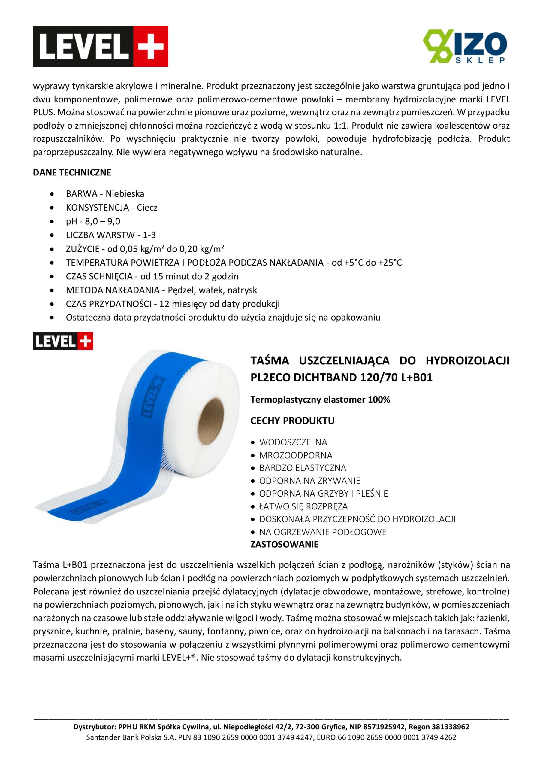 Zestaw do Hydroizolacji Folia w Płynie 14kg Taśma uszczelniająca 15mb Środek Gruntujący 2l Łazienka Prysznic - LEVEL+ SET325 - obrazek 10