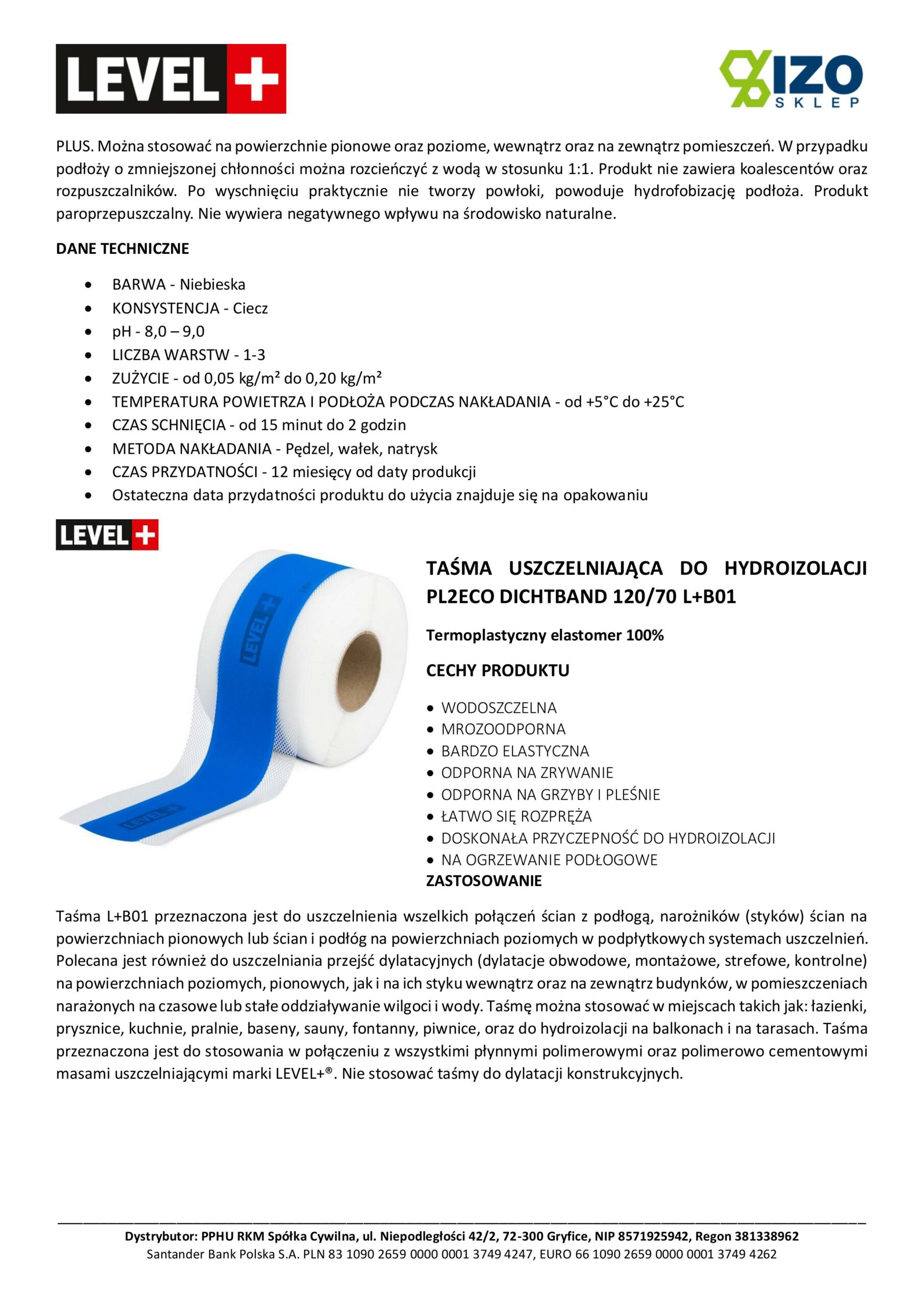 Zestaw do Hydroizolacji Folia w Płynie 12kg Taśma uszczelniająca 5mb Środek Gruntujący 1l Łazienka Prysznic - LEVEL+ SET329 - obrazek 9