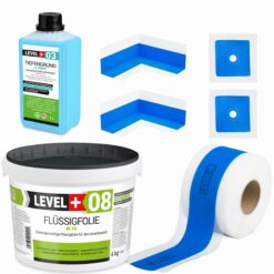 Zestaw do Hydroizolacji Folia w Płynie 4kg Taśma uszczelniająca 5mb Środek Gruntujący Łazienka Prysznic - LEVEL+ SET300