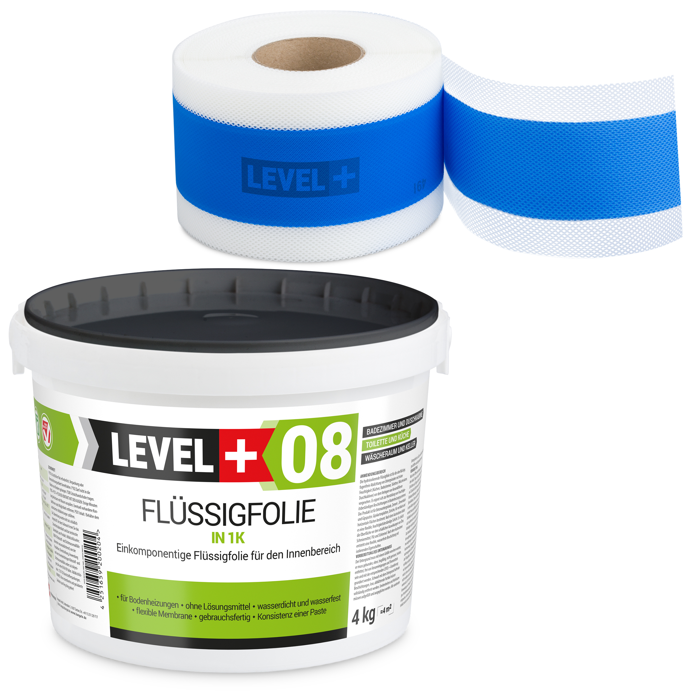 Zestaw do Hydroizolacji Folia w płynie 4kg Taśma uszczelniająca 5mb Łazienka Prysznic - LEVEL+ SET304