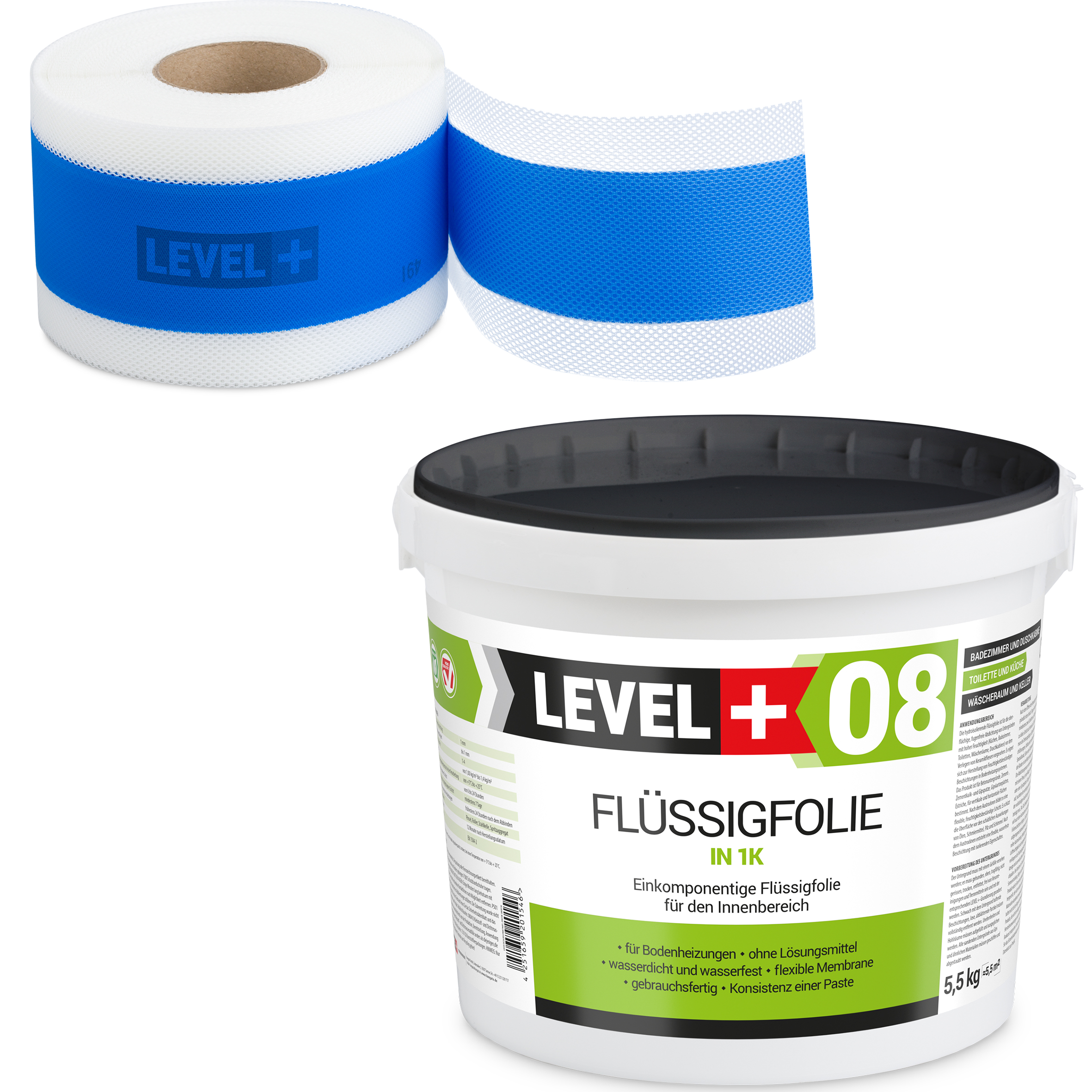 Zestaw do Hydroizolacji Folia w płynie 5,5kg Taśma uszczelniająca 5mb Łazienka Prysznic - LEVEL+ SET306