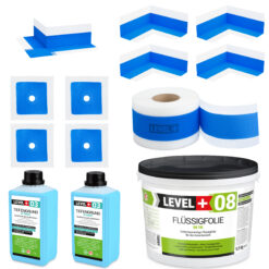 Zestaw do Hydroizolacji Folia w Płynie 9,5kg Taśma uszczelniająca 15mb Środek Gruntujący Łazienka Prysznic - LEVEL+ SET320