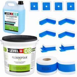 Zestaw do Hydroizolacji Folia w Płynie 20kg Taśma uszczelniająca 20mb Środek Gruntujący 5L Łazienka Prysznic - LEVEL+ SET326