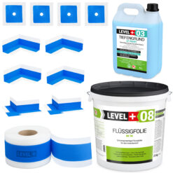 Zestaw do Hydroizolacji Folia w Płynie 25kg Taśma uszczelniająca 25mb Środek Gruntujący 5L Łazienka Prysznic - LEVEL+ SET327