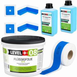 Zestaw do Hydroizolacji Folia w Płynie 12kg Taśma uszczelniająca 5mb Środek Gruntujący 1l Łazienka Prysznic - LEVEL+ SET329