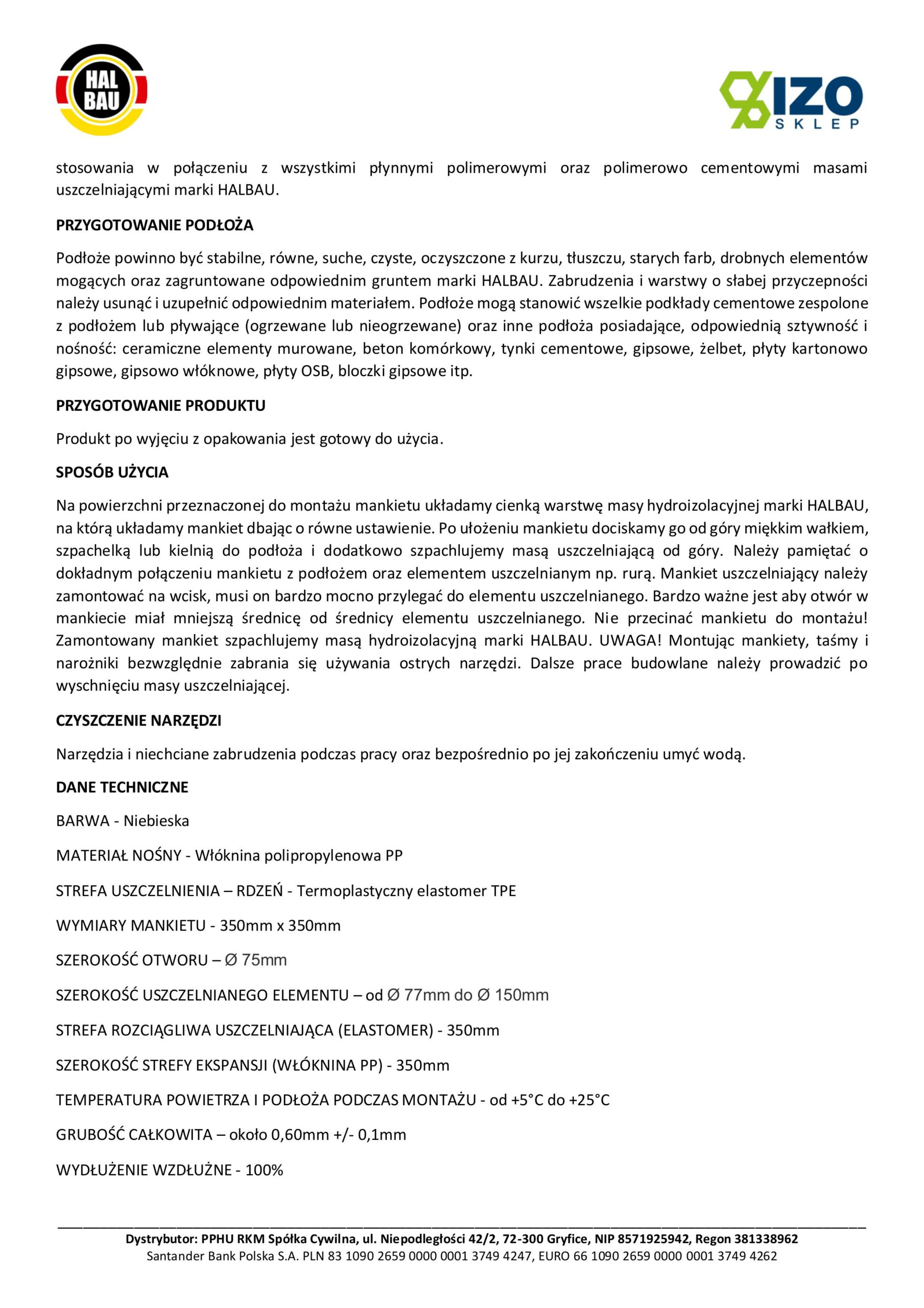 Mankiet Uszczelniający perforowany do Hydroizolacji 350x350mm/Ø 75 10 szt Hydroizolacja Łazienka Balkon Taras PL3 HALBAU HN04 - obrazek 3
