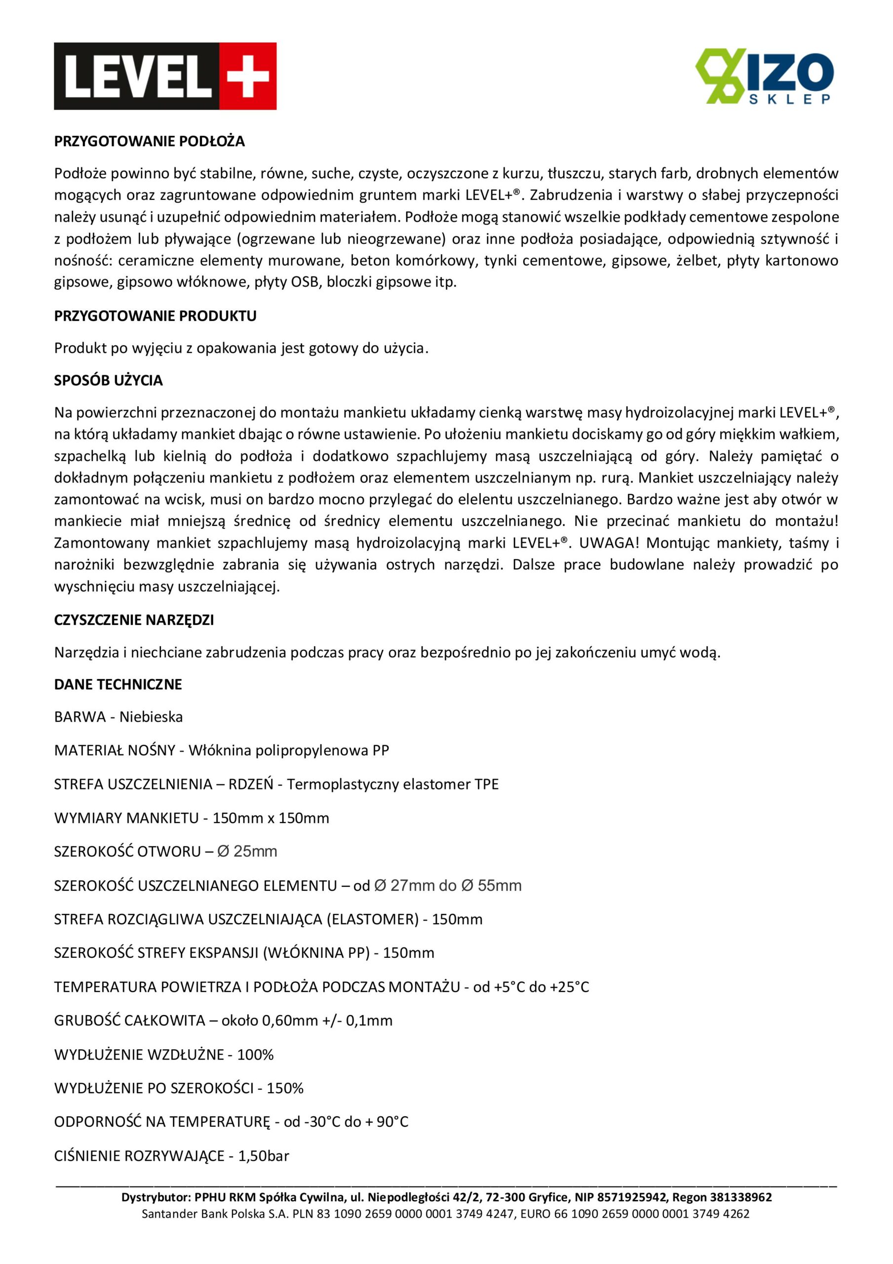 Mankiet Uszczelniający do Hydroizolacji 150x150mm Ø25 1 szt Strefa Elastyczna Łazienka Balkon Taras PL3 B04 SE LEVEL+ L+ - obrazek 3