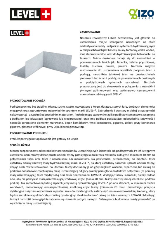 Narożnik Zewnętrzny Uszczelniający do Hydroizolacji 5 szt Hydroizolacja ...