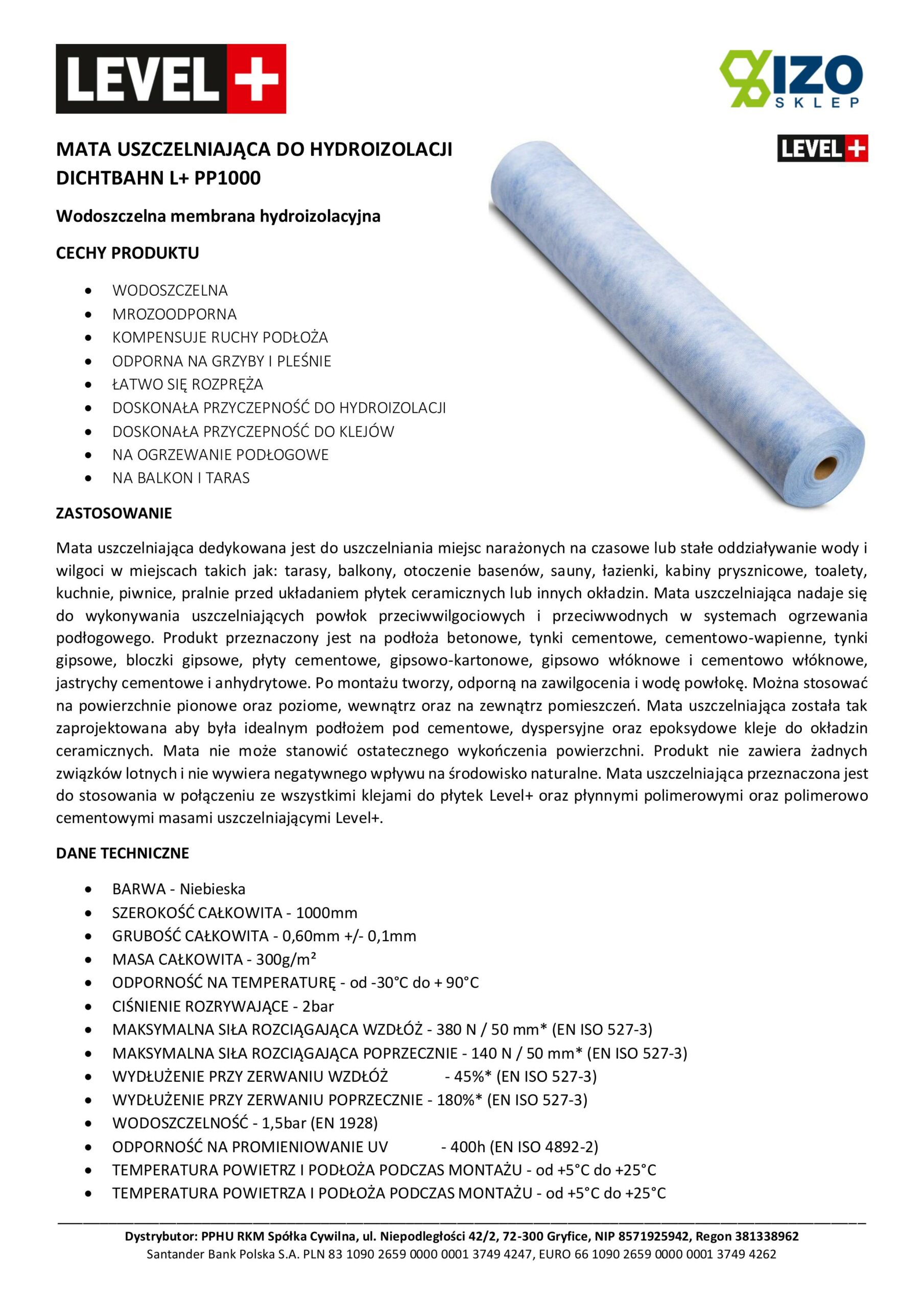 Zestaw do Hydroizolacji Folia w Płynie 12kg Taśma uszczelniająca 5mb Mata 1mb Środek Gruntujący 5l Łazienka Prysznic - LEVEL+ SET314 - obrazek 10