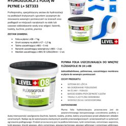 Zestaw do Hydroizolacji Folia w Płynie 7kg Grunt na płytki 1,5kg Taśma uszczelniająca 5mb Prysznic - LEVEL+ SET333
