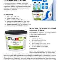 Zestaw do Hydroizolacji Folia w Płynie 12kg Taśma uszczelniająca 20mb Mata 2mb Środek Gruntujący 2l Łazienka Prysznic - LEVEL+ SET341