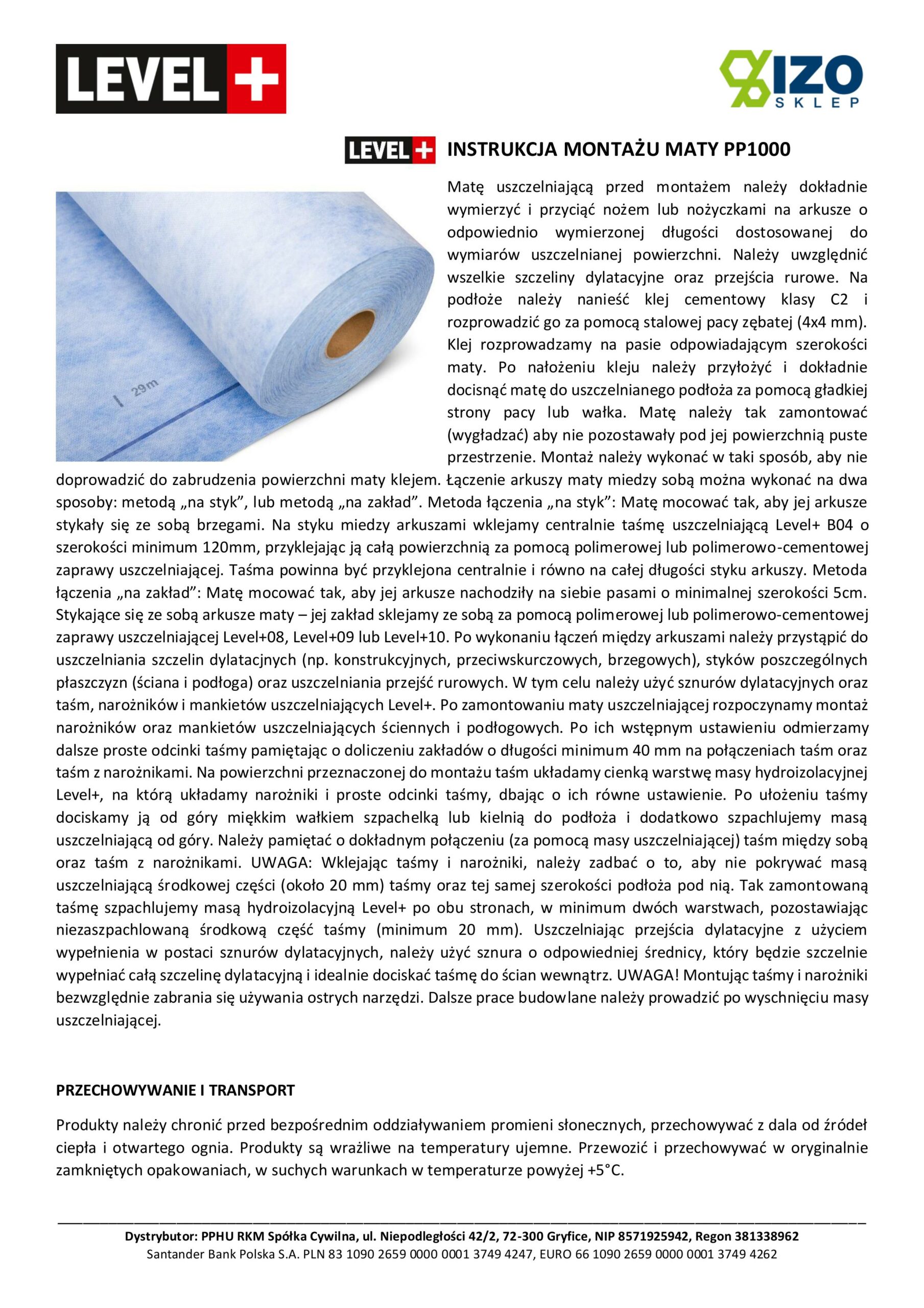 Zestaw do Hydroizolacji Folia w Płynie 7kg Taśma uszczelniająca 5mb Mata 1mb Środek Gruntujący 1l Prysznic - LEVEL+ SET344 - obrazek 12