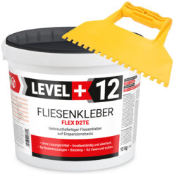 Zestaw Gotowy Klej do Płytek D2TE Biały Dyspersyjny 10KG LEVEL+ L+12 i Szpachla Plastikowa ząb 5x5mm