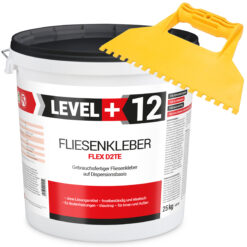 Zestaw Gotowy Klej do Płytek D2TE Biały Dyspersyjny 25KG LEVEL+ L+12 i Szpachla Plastikowa ząb 5x5mm