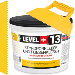 Zestaw Gotowy Klej do styropianu 15KG Biały Klej do Płytek dekoracyjnych do korka LEVEL+ L+13 i Szpachla Plastikowa Trójkątna ząb 5mm