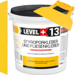 Zestaw Gotowy Klej do styropianu 25KG Biały Klej do Płytek dekoracyjnych do korka LEVEL+ L+13 i Szpachla Plastikowa Trójkątna ząb 5mm