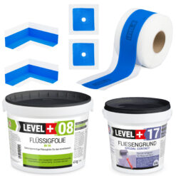 Zestaw do Hydroizolacji Folia w Płynie 4kg Grunt na płytki 1,5kg Taśma uszczelniająca 5mb Prysznic - LEVEL+ SET334
