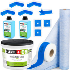 Zestaw do Hydroizolacji Folia w Płynie 12kg Taśma uszczelniająca 15mb Mata 1mb Środek Gruntujący 2l Łazienka Prysznic - LEVEL+ SET340