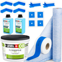 Zestaw do Hydroizolacji Folia w Płynie 12kg Taśma uszczelniająca 20mb Mata 2mb Środek Gruntujący 2l Łazienka Prysznic - LEVEL+ SET341