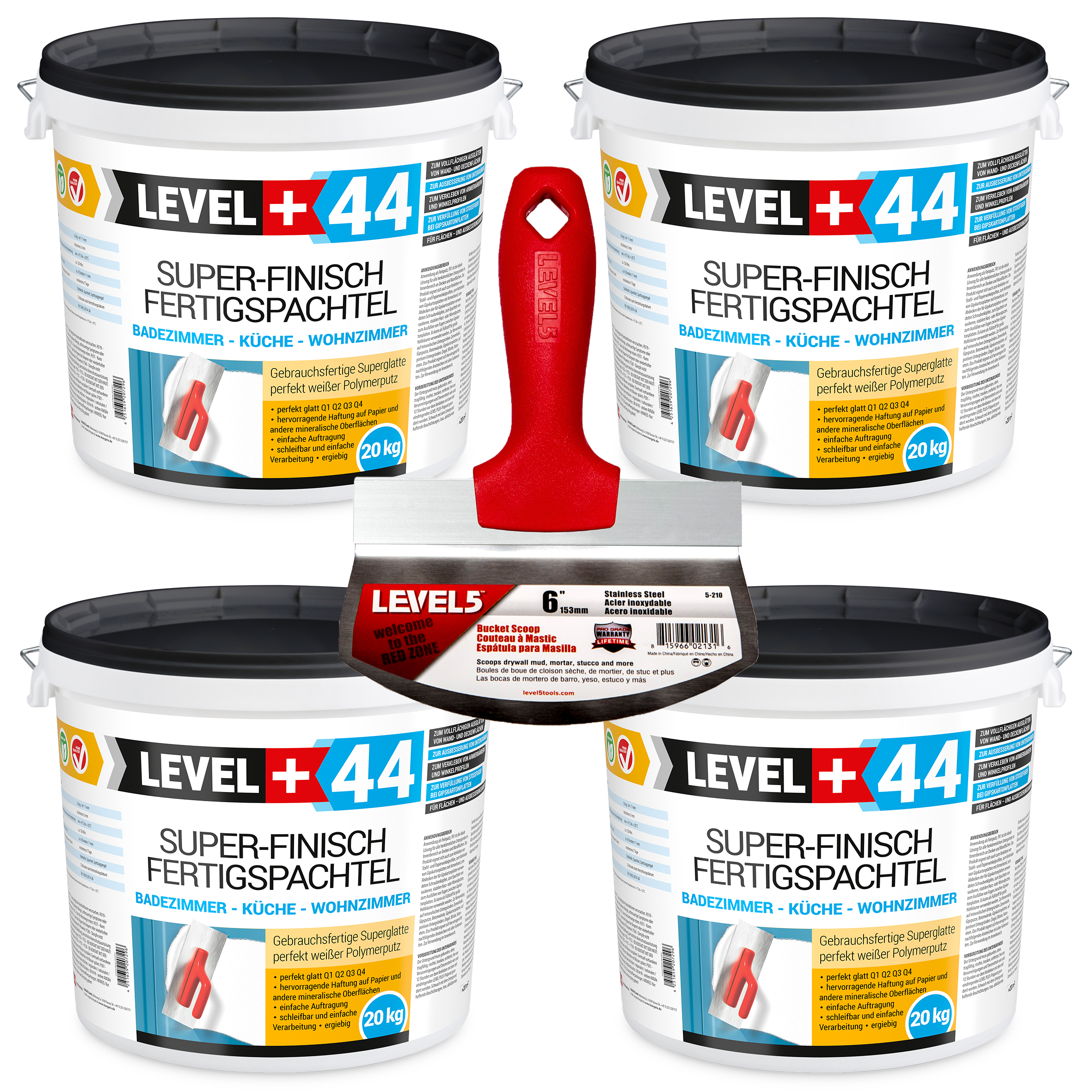 Zestaw do szpachlowania Gotowa Polimerowa gładź szpachlowa Super Finisch LEVEL+ L+44 80KG + Wybierak do wiader Level5