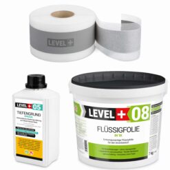 Zestaw do Hydroizolacji Folia w Płynie 7kg Taśma uszczelniająca 5mb Grunt Krzemianujący 1L - LEVEL+ SET03