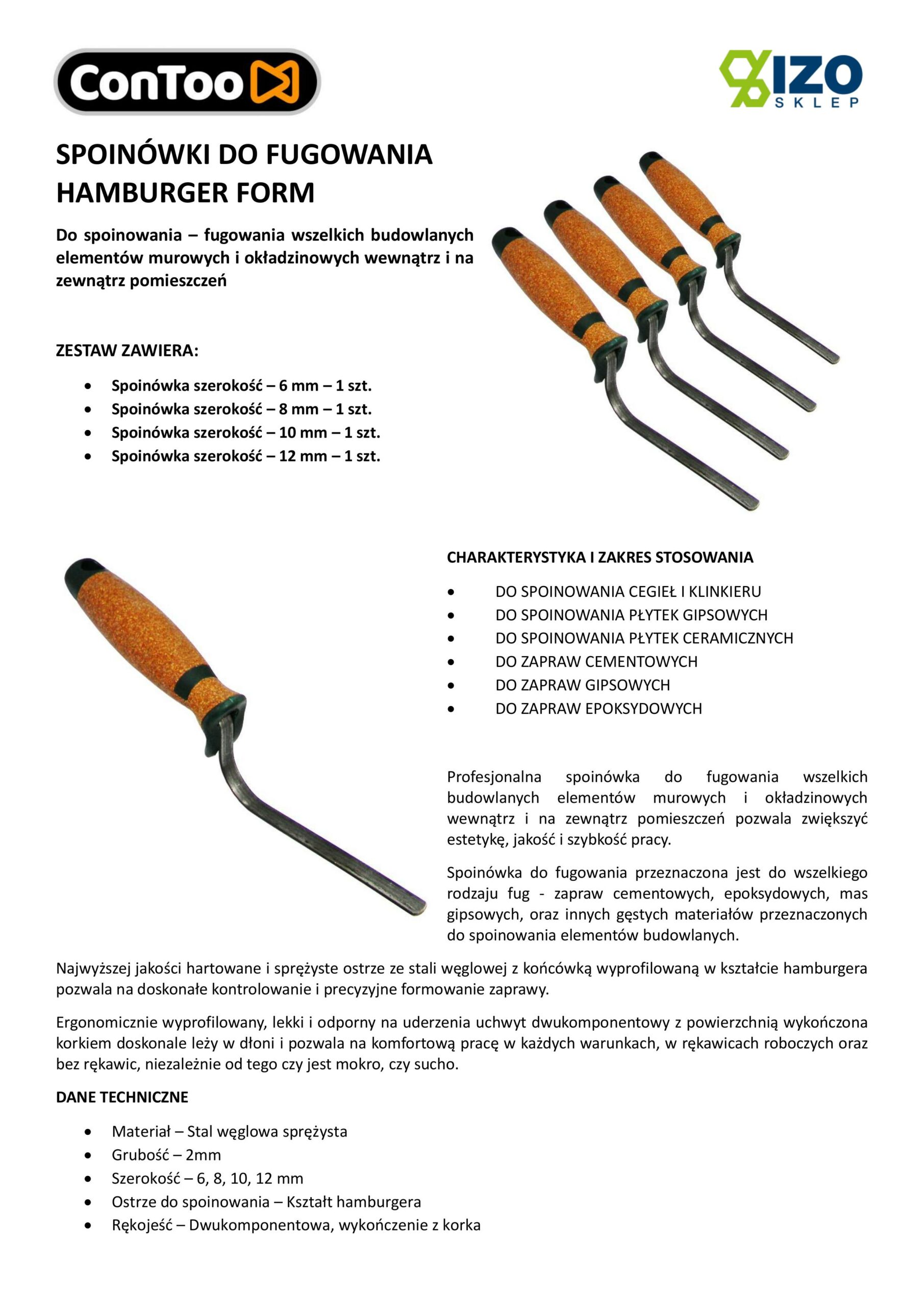 ConToo Zestaw Spoinówka Kielnia do Fugowania Fugówka 6, 8, 10, 12 mm do Spoinowania Fug Korek - obrazek 7