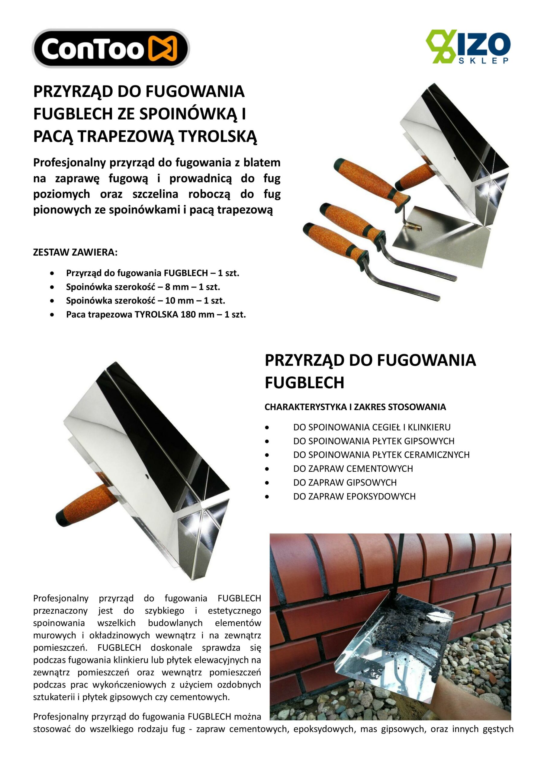 ConToo Zestaw Przyrząd do Fugowania Klinkieru Fugblech + Spoinówka 6, 8 mm Hamburger + Kielnia trapezowa 180 mm Korek - obrazek 9