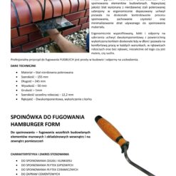 ConToo Zestaw Przyrząd do Fugowania Klinkieru Fugblech + Spoinówka 6, 10, 12 mm Hamburger + Kielnia trapezowa 180 mm Korek