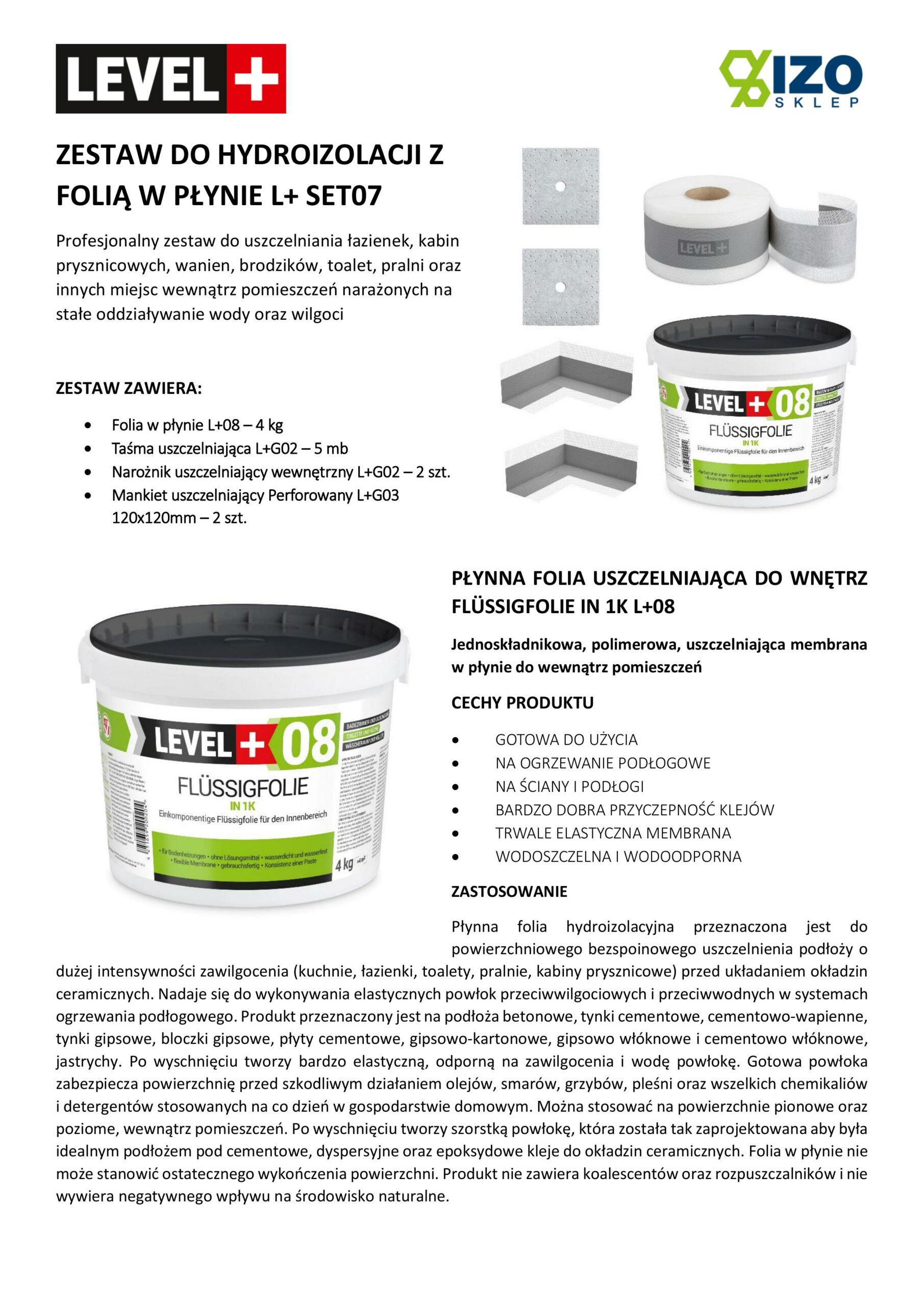 Zestaw do Hydroizolacji Folia w Płynie 4kg Taśma uszczelniająca 5mb - LEVEL+ SET07 - obrazek 7