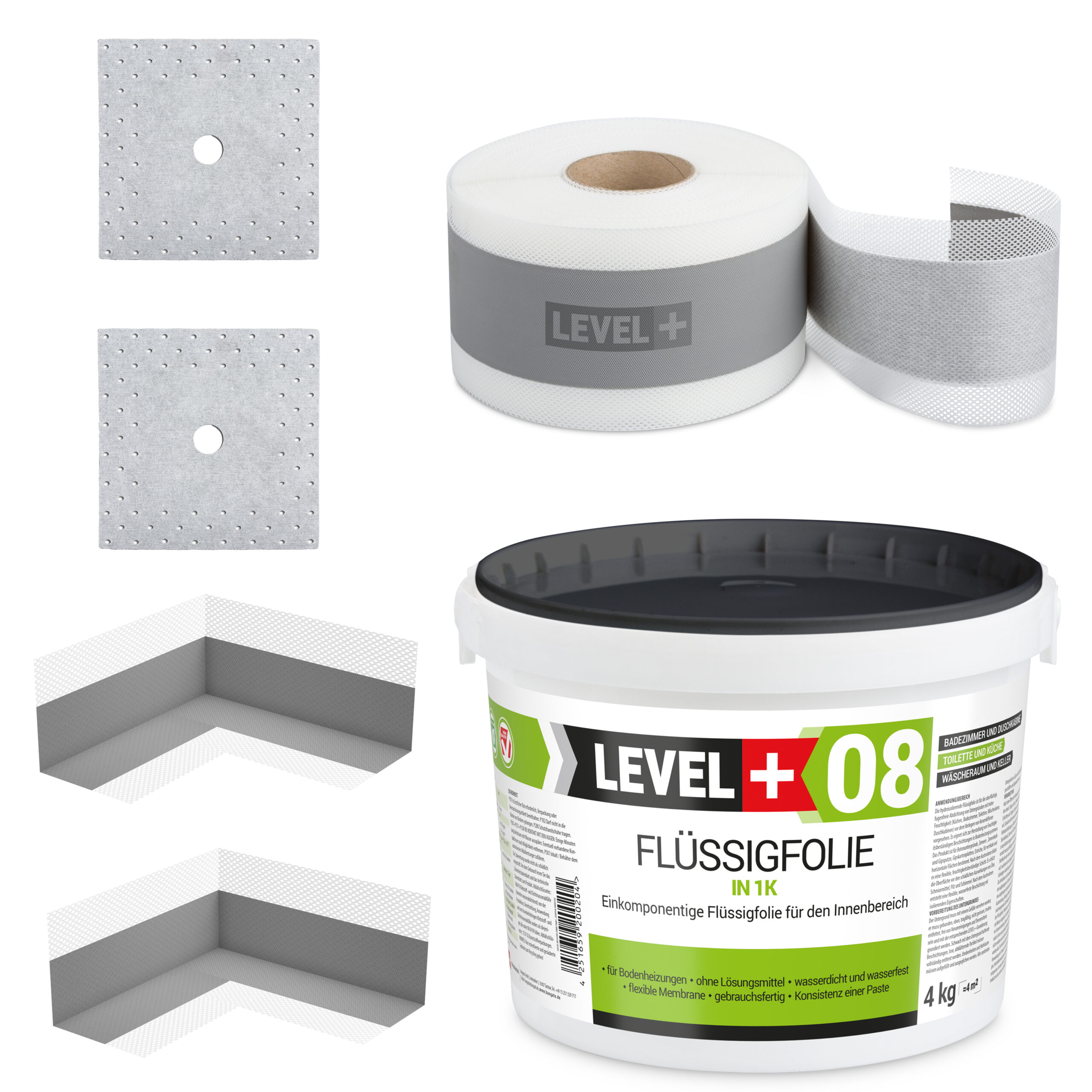 Zestaw do Hydroizolacji Folia w Płynie 4kg Taśma uszczelniająca 5mb - LEVEL+ SET07