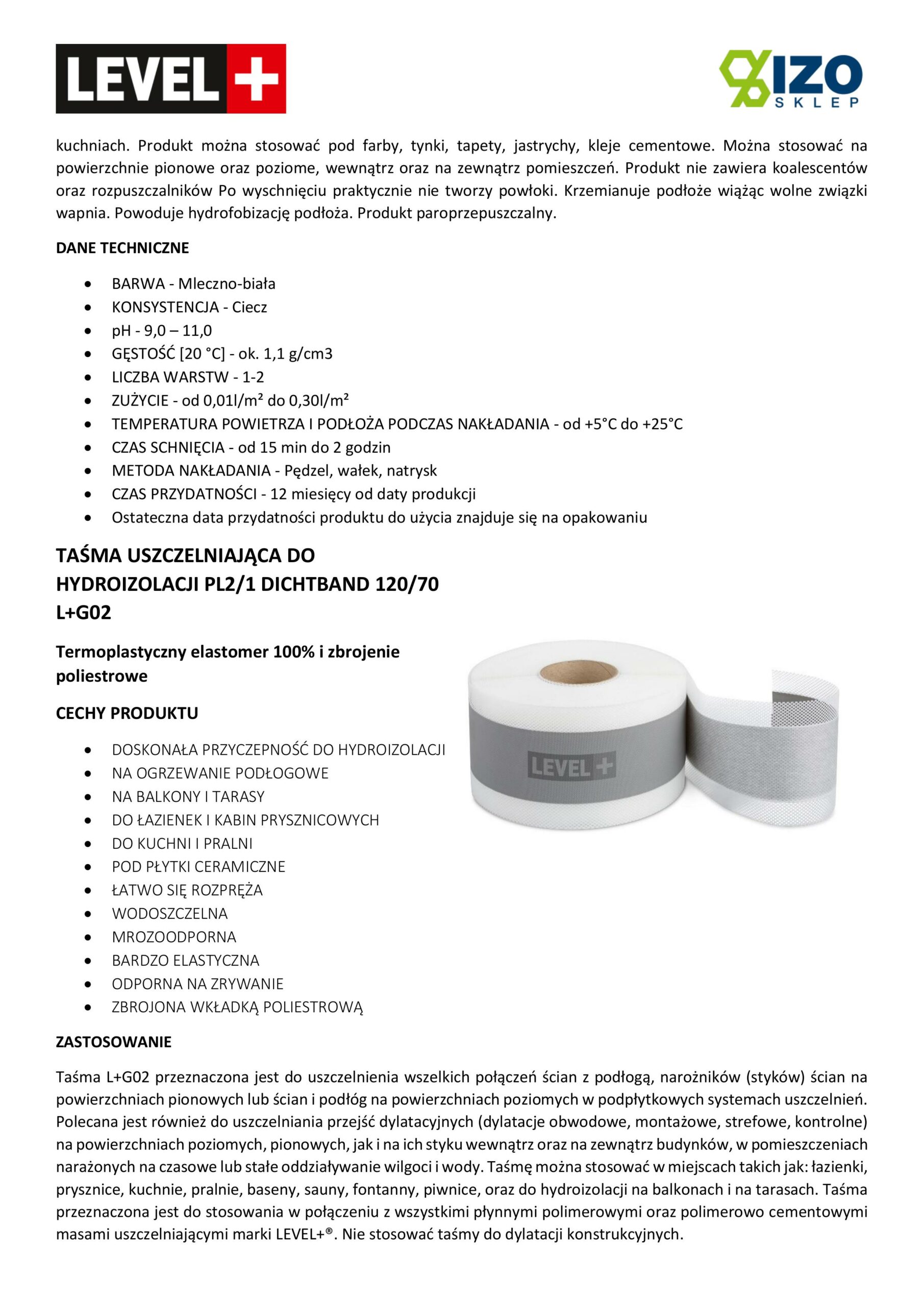 Zestaw do Hydroizolacji Folia w Płynie 7kg Taśma uszczelniająca 5mb Środek gruntujący 1L - LEVEL+ SET100 - obrazek 11