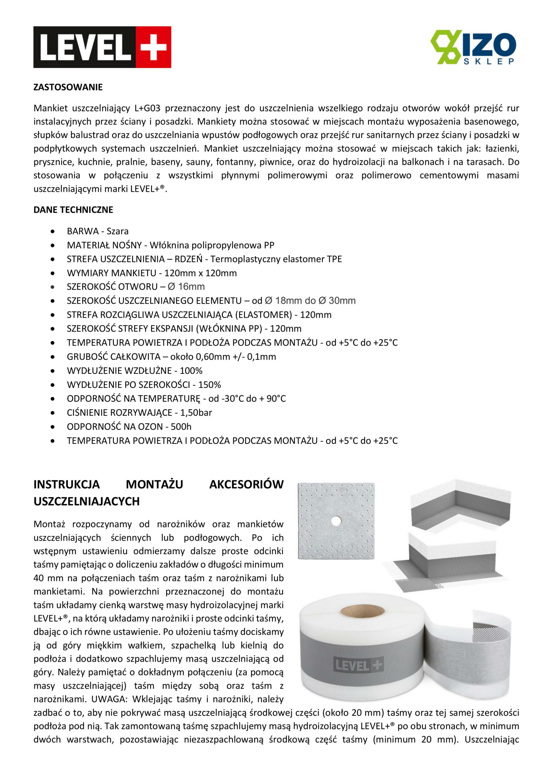 Zestaw do Hydroizolacji Folia w Płynie 7kg Taśma uszczelniająca 5mb Środek gruntujący 1L - LEVEL+ SET100 - obrazek 13