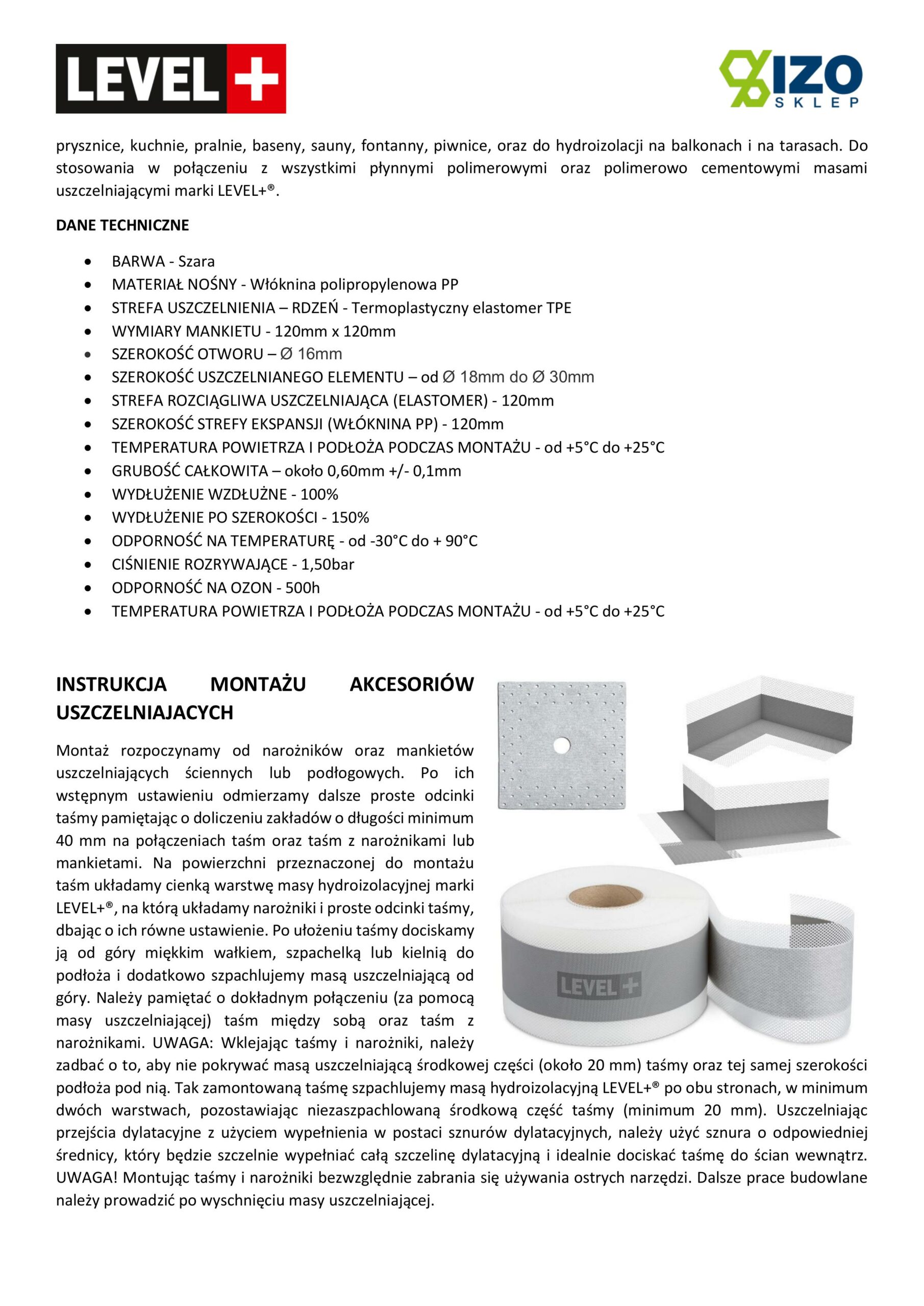 Zestaw do Hydroizolacji Folia w Płynie 12kg Taśma uszczelniająca 20mb Środek gruntujący 2L - LEVEL+ SET101 - obrazek 13