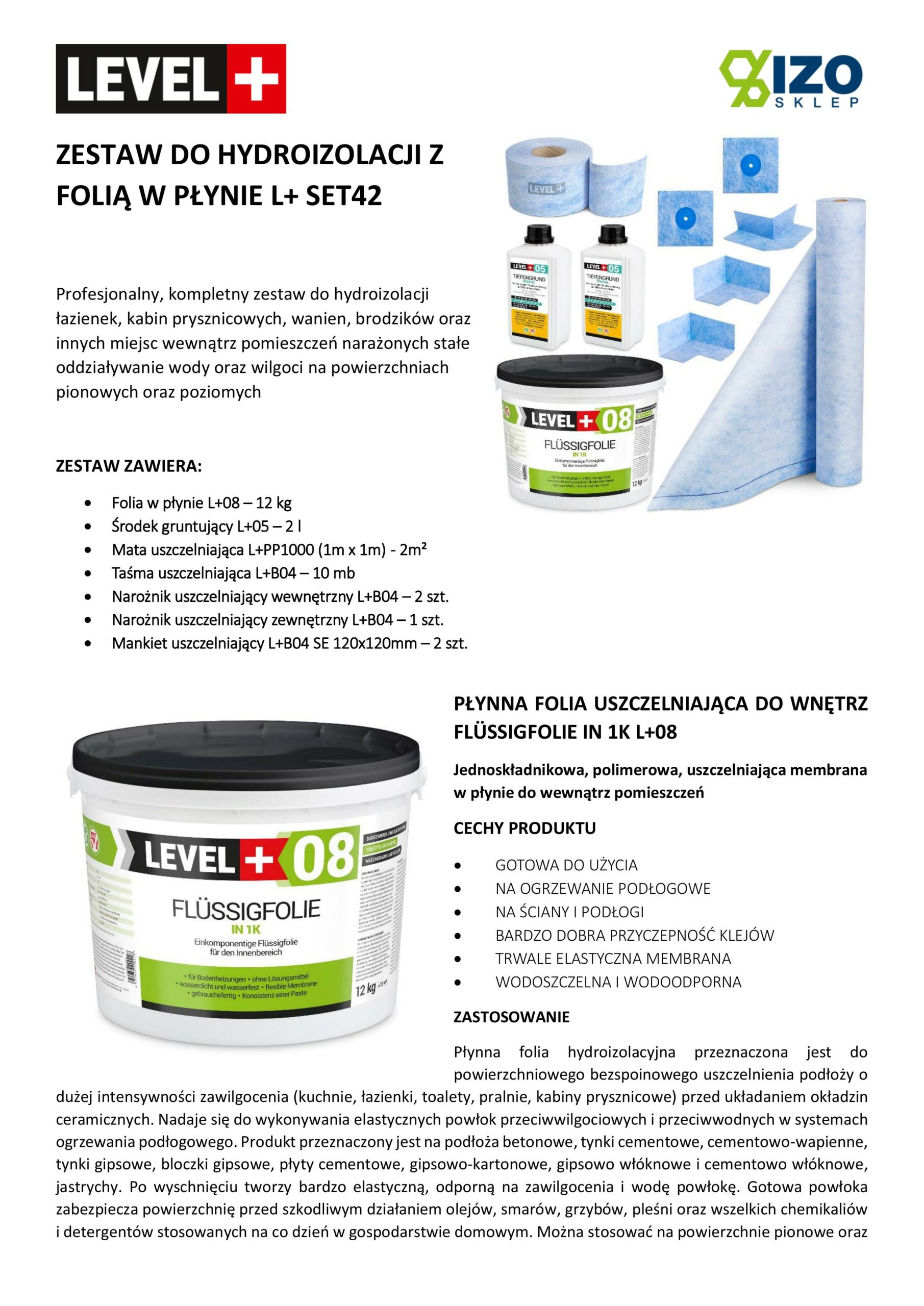Zestaw do Hydroizolacji Folia w Płynie 12kg Taśma uszczelniająca 10mb Środek gruntujący 2L Mata 2m² - LEVEL+ SET42 - obrazek 14