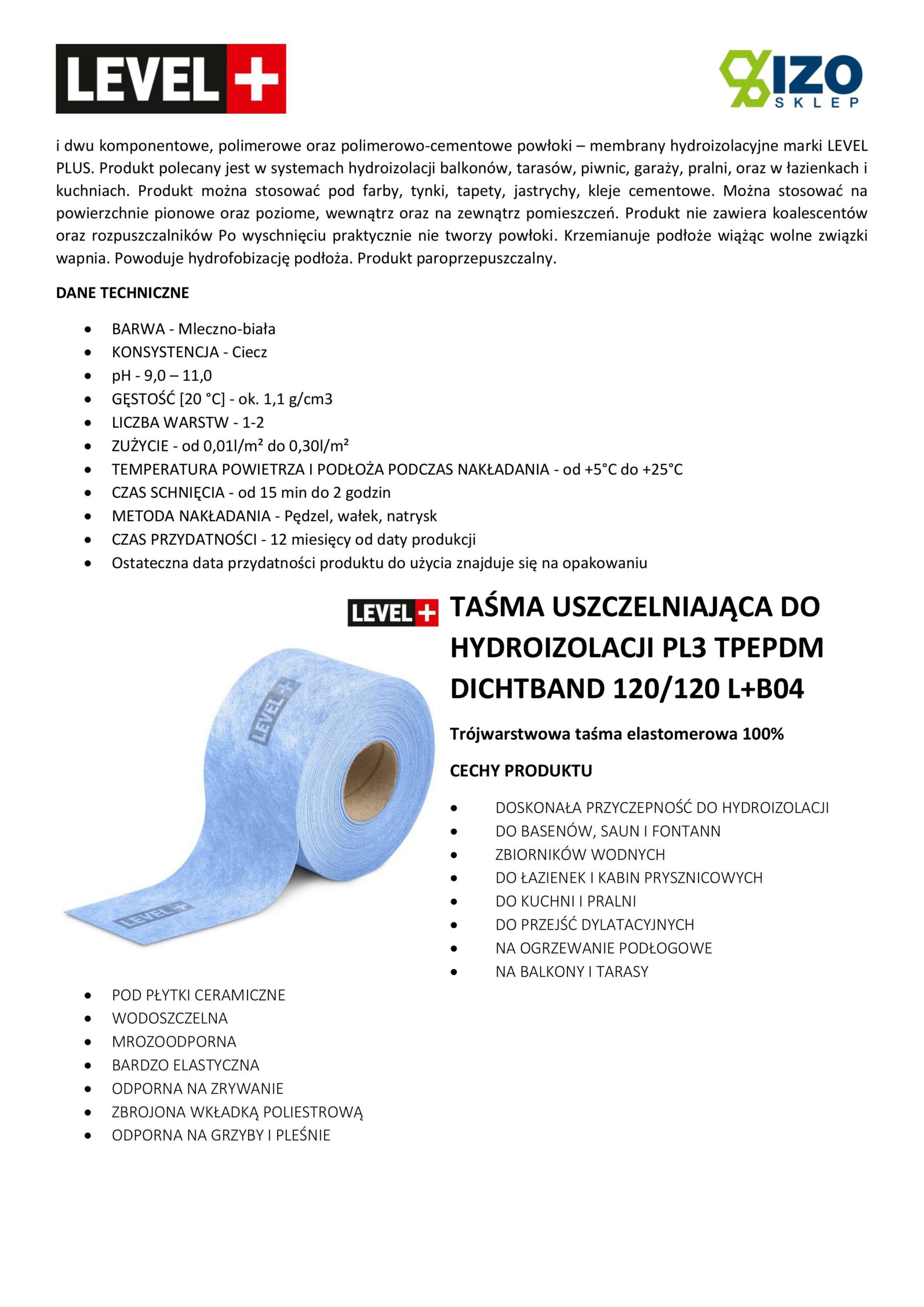 Zestaw do Hydroizolacji Folia w Płynie 12kg Taśma uszczelniająca 10mb Środek gruntujący 2L Mata 2m² - LEVEL+ SET42 - obrazek 16