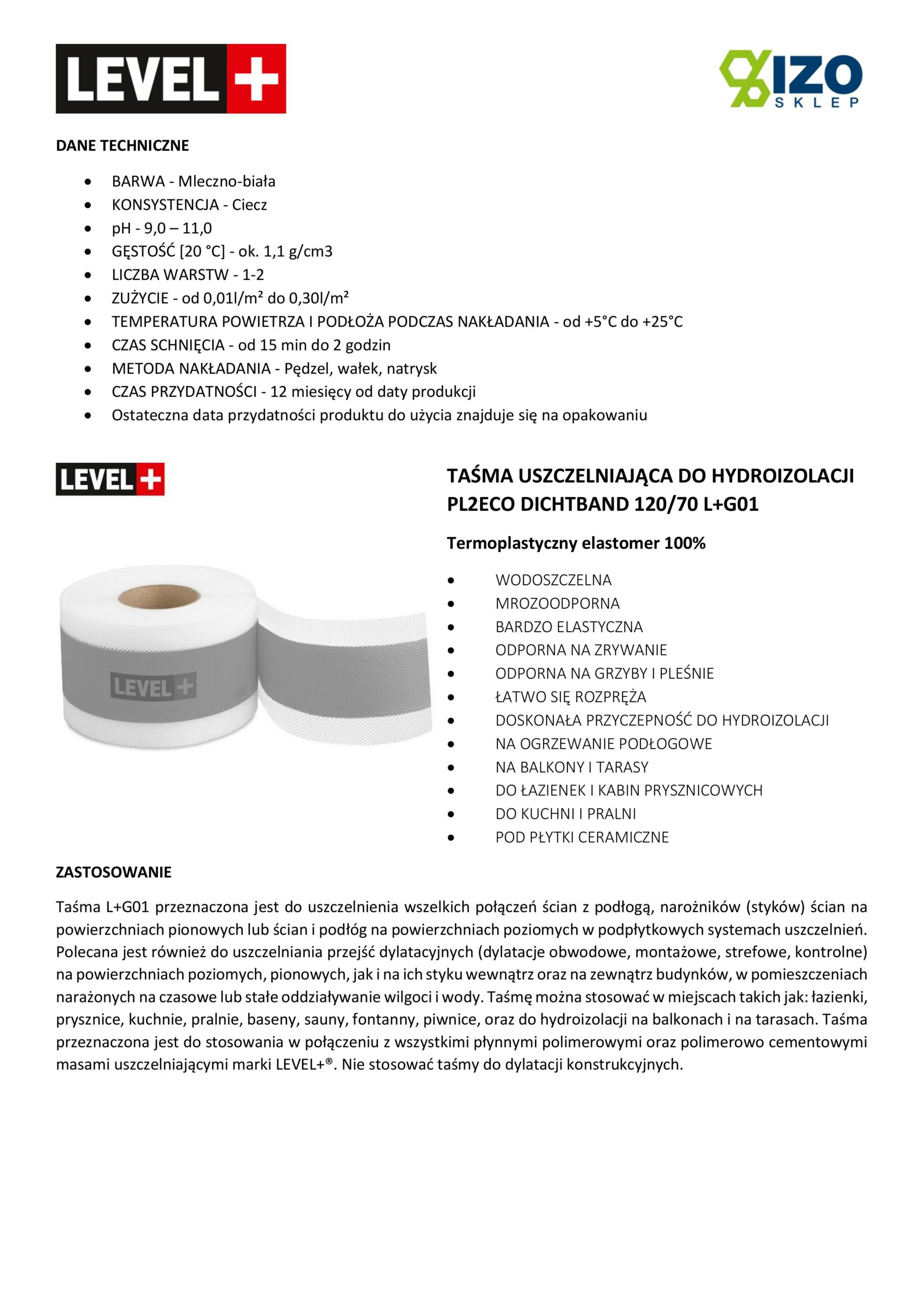 Zestaw do Hydroizolacji Folia w Płynie 4kg Taśma uszczelniająca 5mb Środek gruntujący 1L – LEVEL+ SET54 - obrazek 10