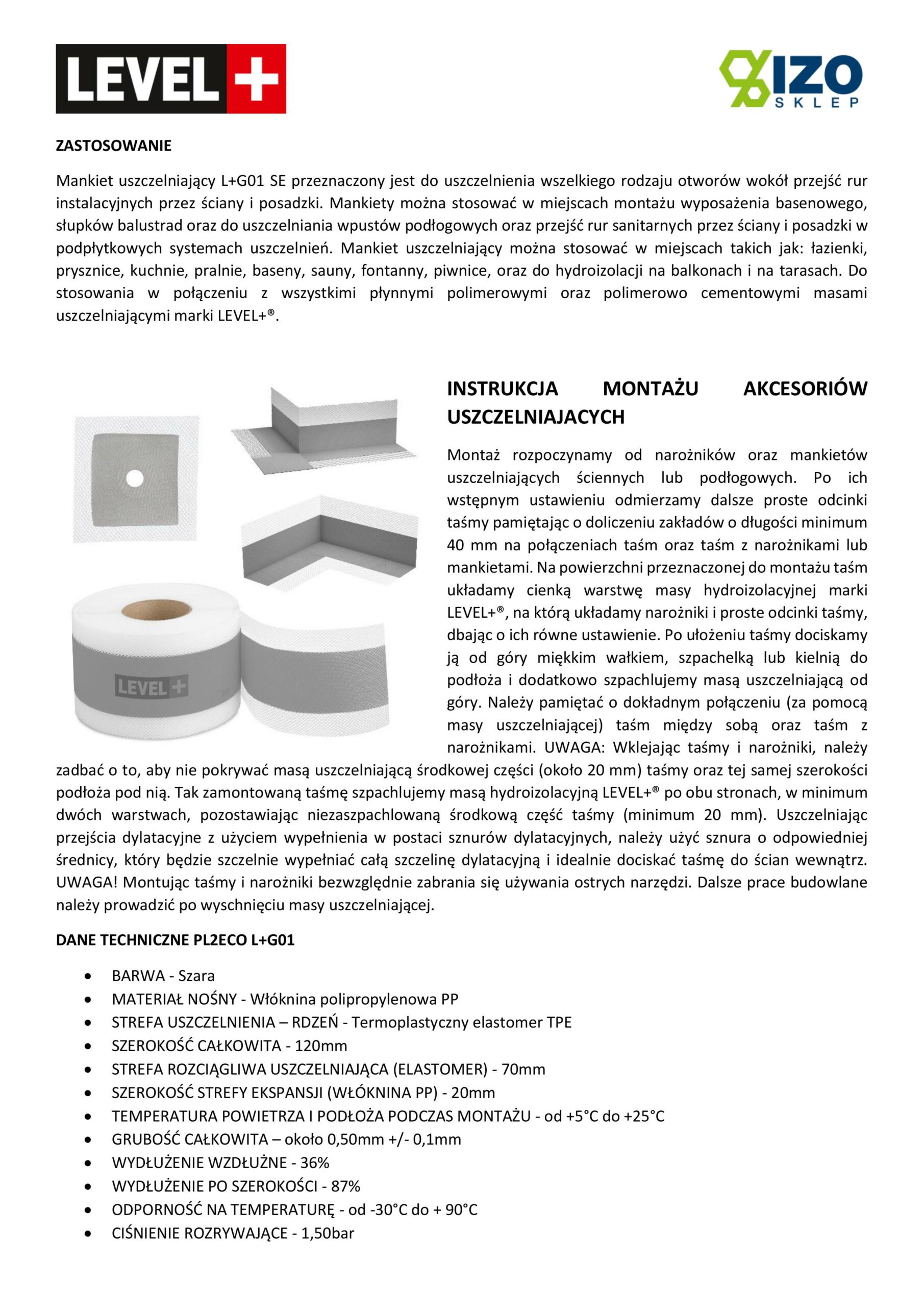 Zestaw do Hydroizolacji Folia w Płynie 4kg Taśma uszczelniająca 5mb Środek gruntujący 1L – LEVEL+ SET54 - obrazek 12