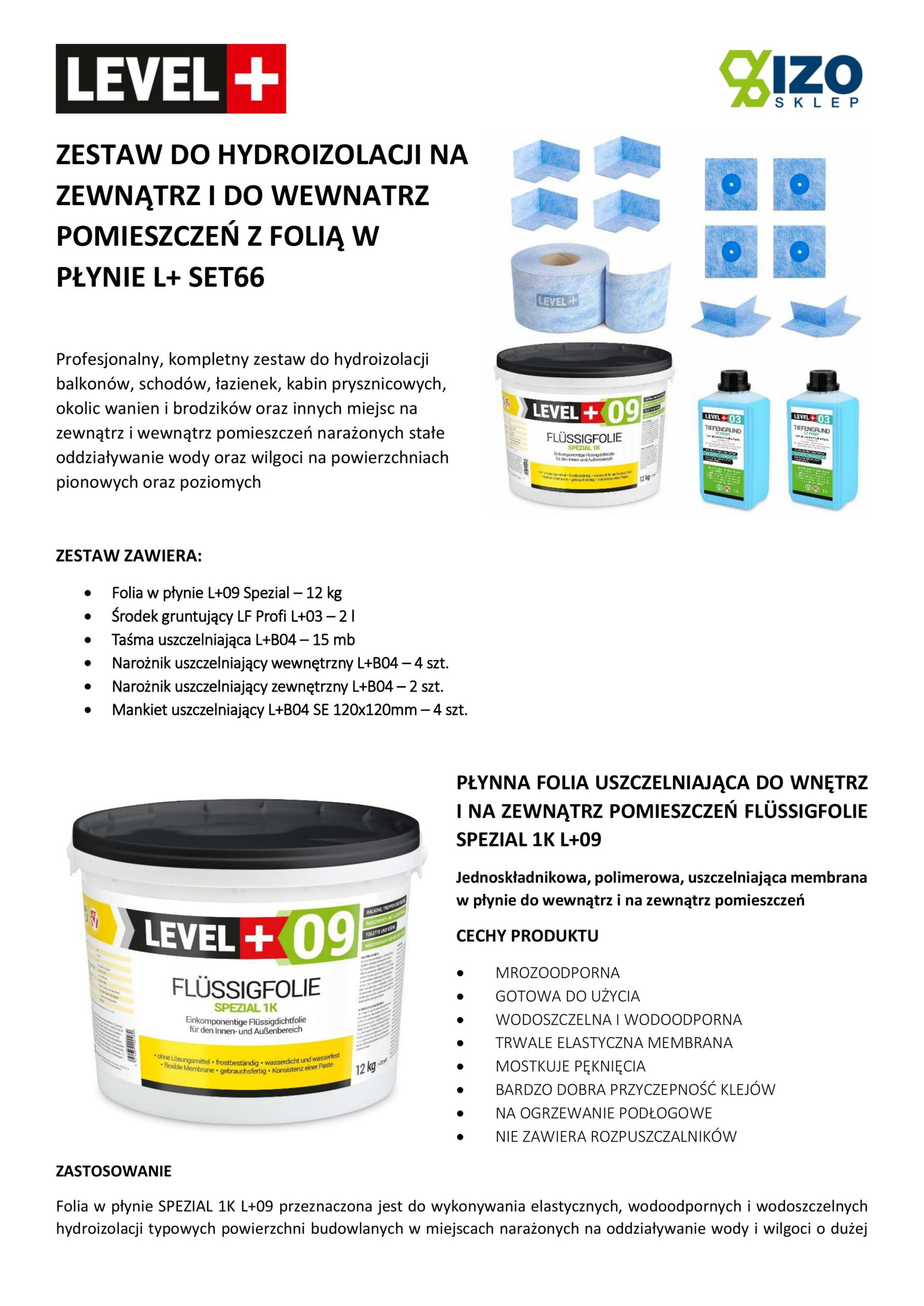 Zestaw do Hydroizolacji Folia w Płynie 12kg Taśma uszczelniająca 15mb Środek gruntujący 2L - LEVEL+ SET66 - obrazek 12