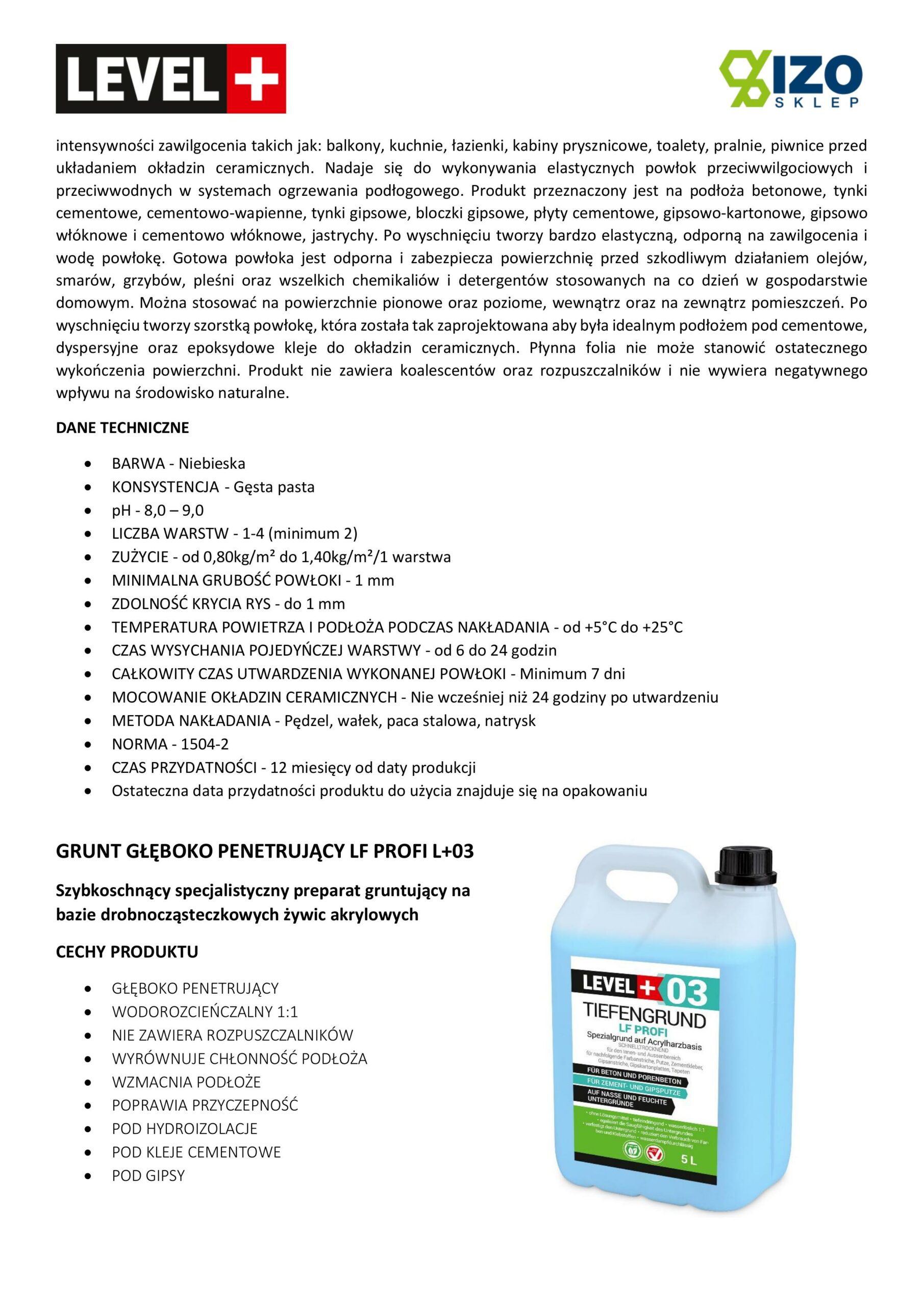 Zestaw do Hydroizolacji Folia w Płynie 20kg Taśma uszczelniająca 20mb Środek gruntujący 5L - LEVEL+ SET69 - obrazek 13