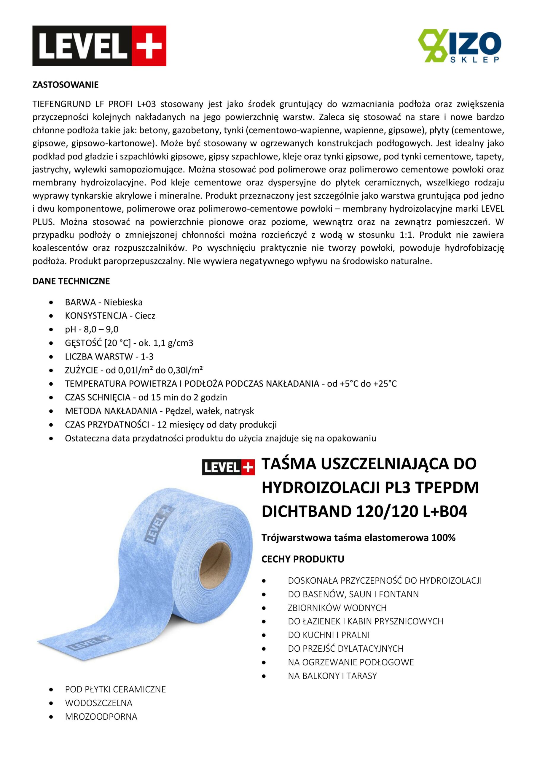 Zestaw do Hydroizolacji Folia w Płynie 20kg Taśma uszczelniająca 20mb Środek gruntujący 5L - LEVEL+ SET69 - obrazek 14