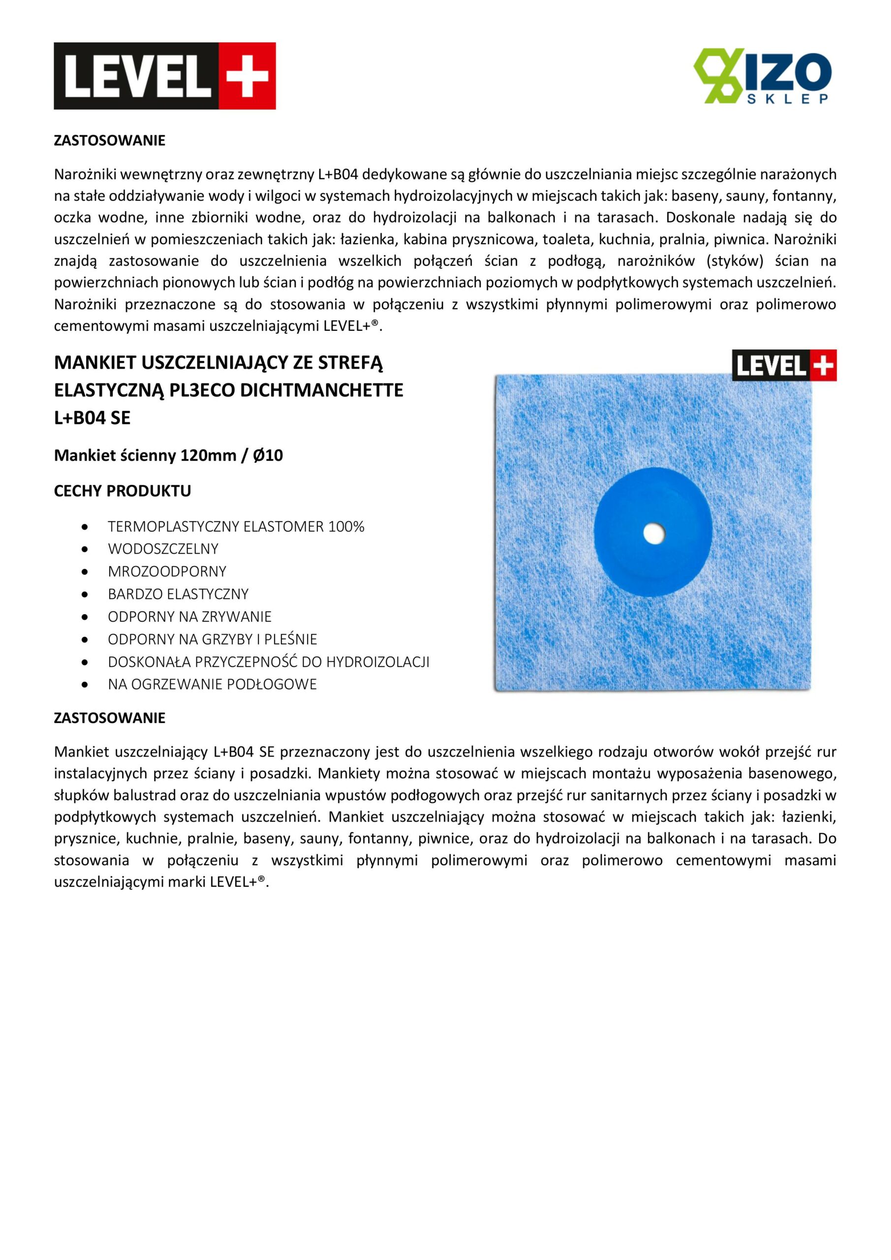 Zestaw do Hydroizolacji Taśma B04-10mb, Narożniki-4szt, Mankiety 2szt, - LEVEL+ SETB15 - obrazek 12